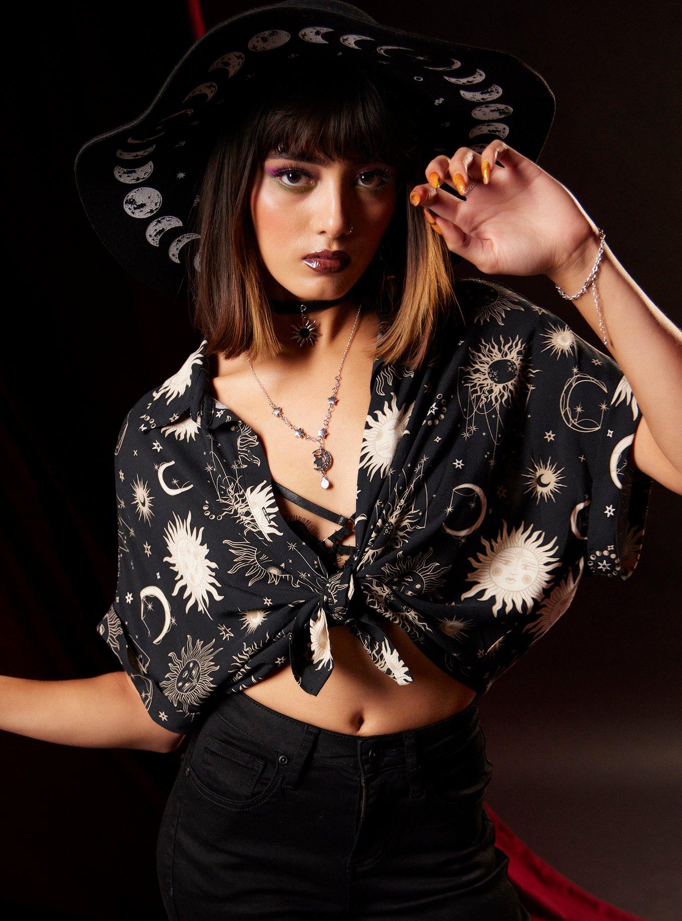 Cosmic Aura Celestial Boxy Girls Woven Button-Up, , hi-res