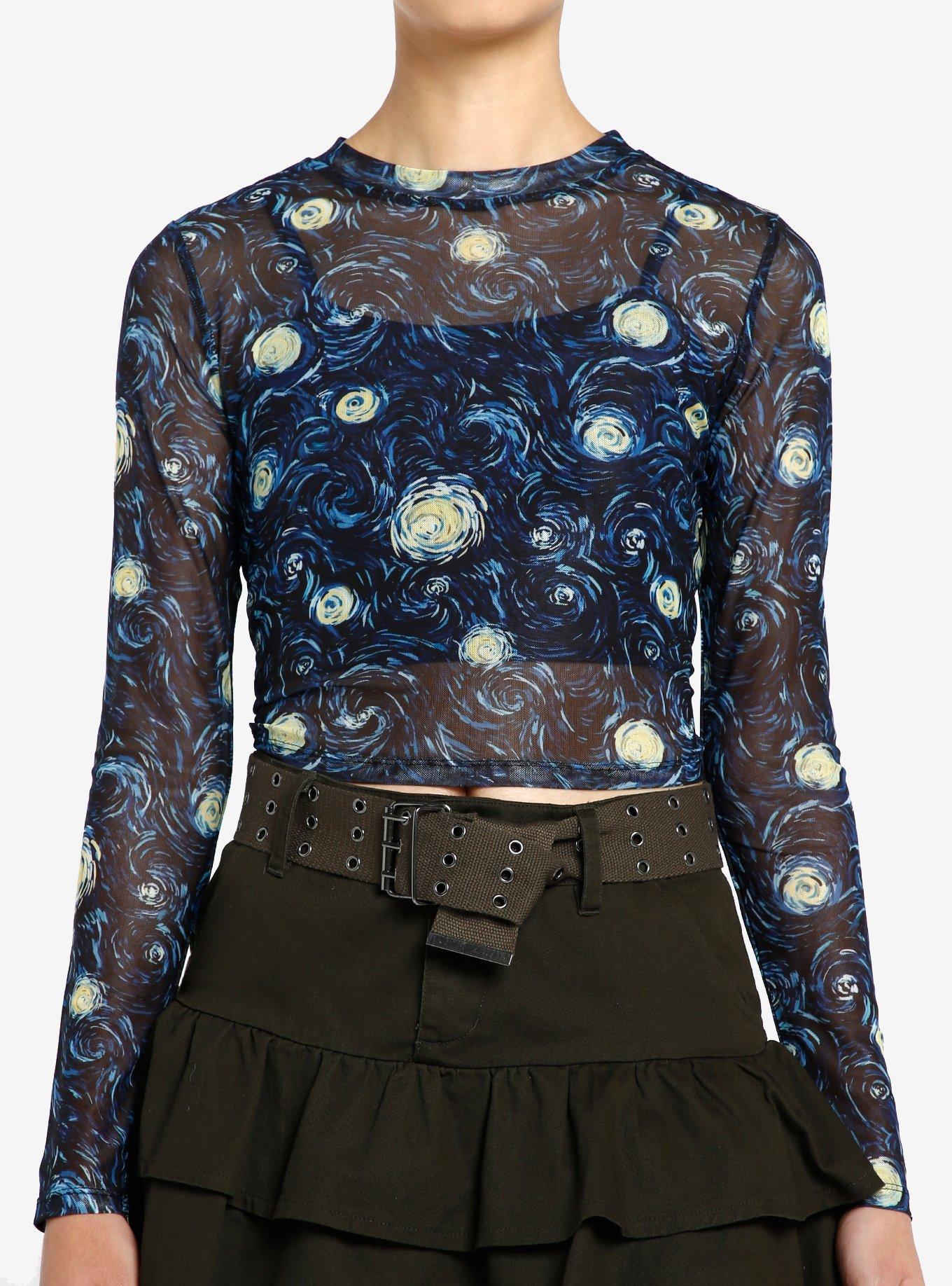 Cosmic Aura Starry Nights Mesh Girls Twofer Long-Sleeve Top, , hi-res