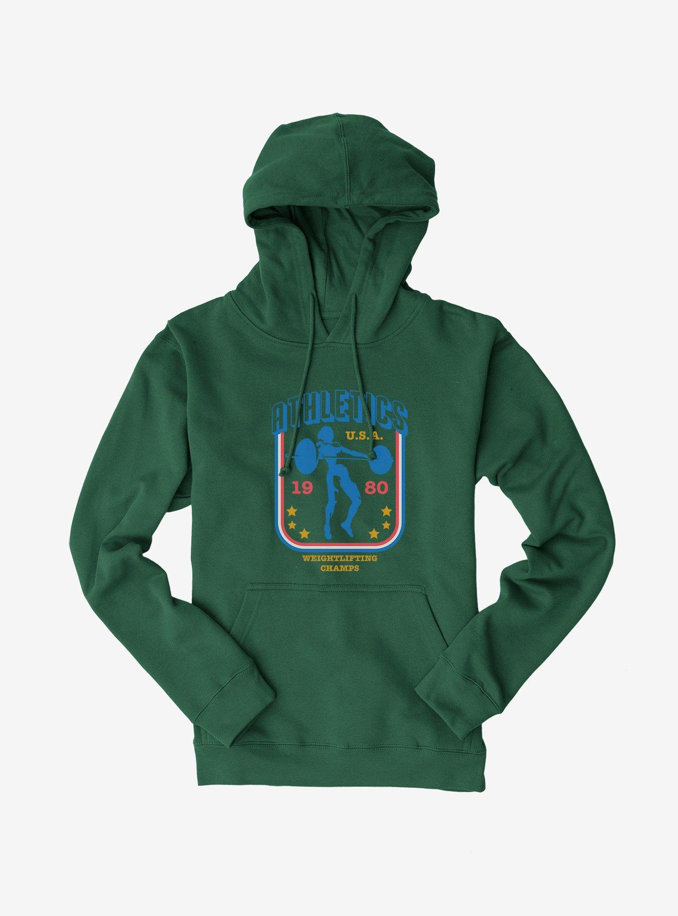 Olympic Weightlifting Champs 1980 USA Hoodie, FOREST GREEN, hi-res