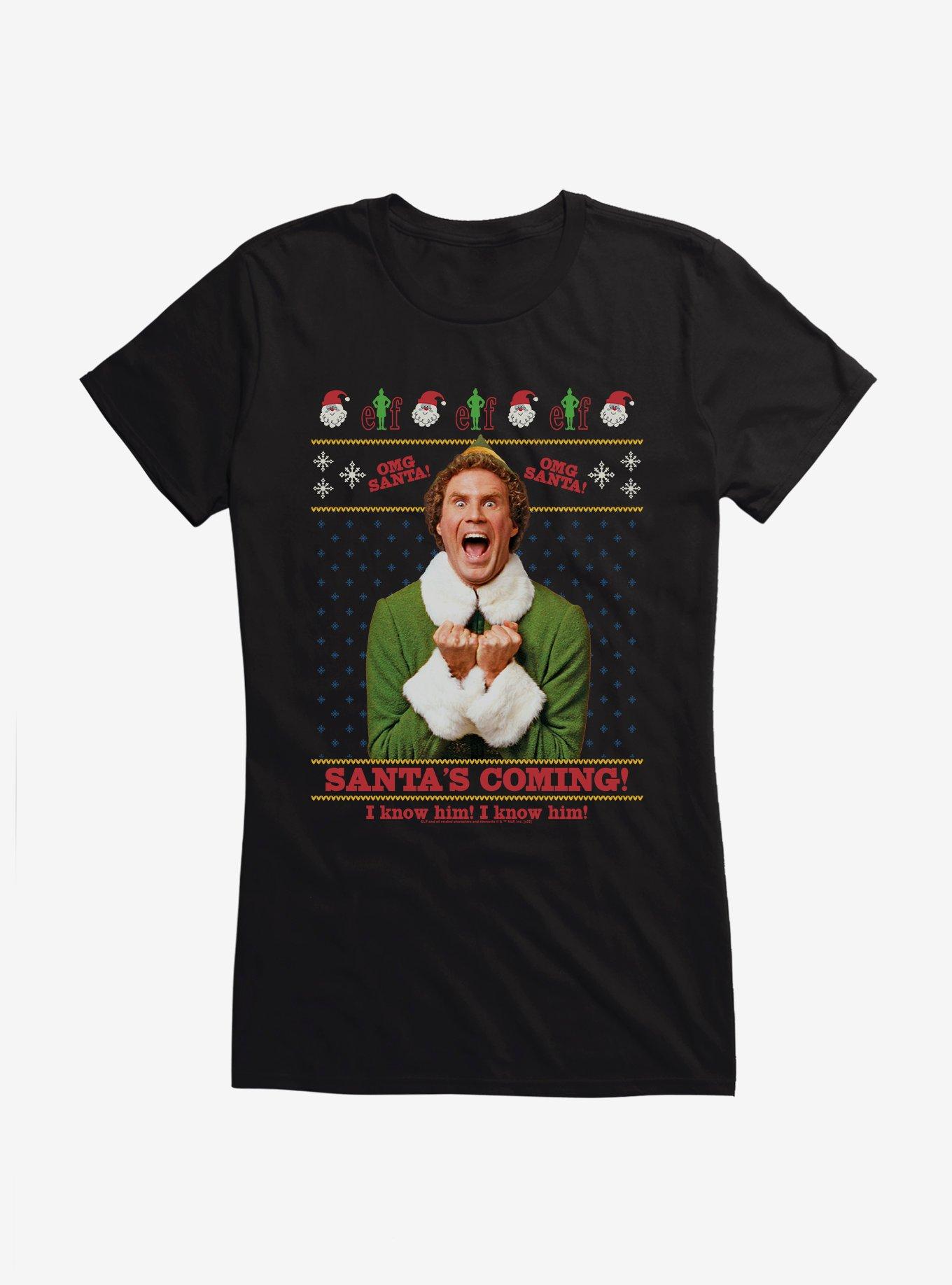 Elf Santa'S Coming! I Know Him! Girls T-Shirt, BLACK, hi-res