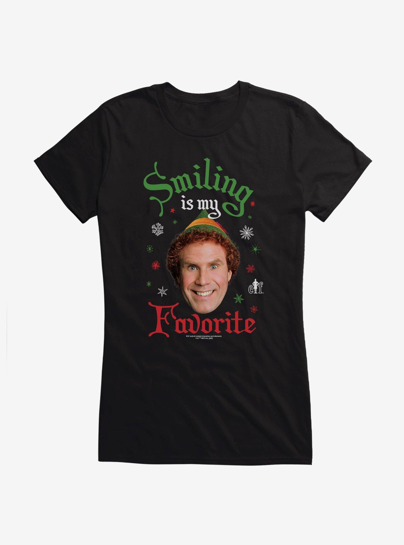 Elf Smiling Is My Favorite Girls T-Shirt, BLACK, hi-res