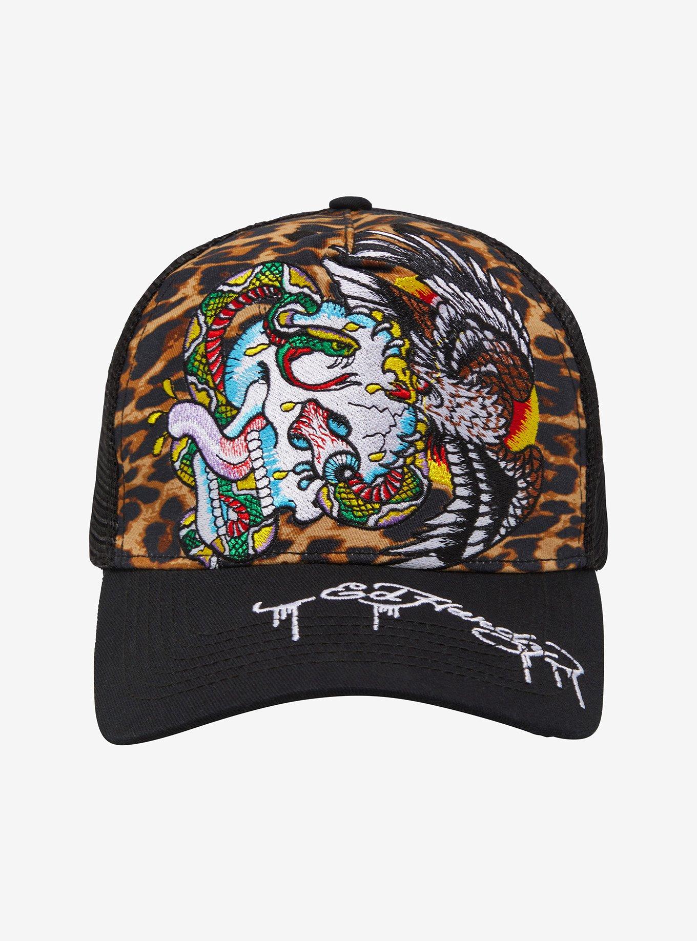 Ed Hardy Skull Leopard Trucker Hat, , hi-res