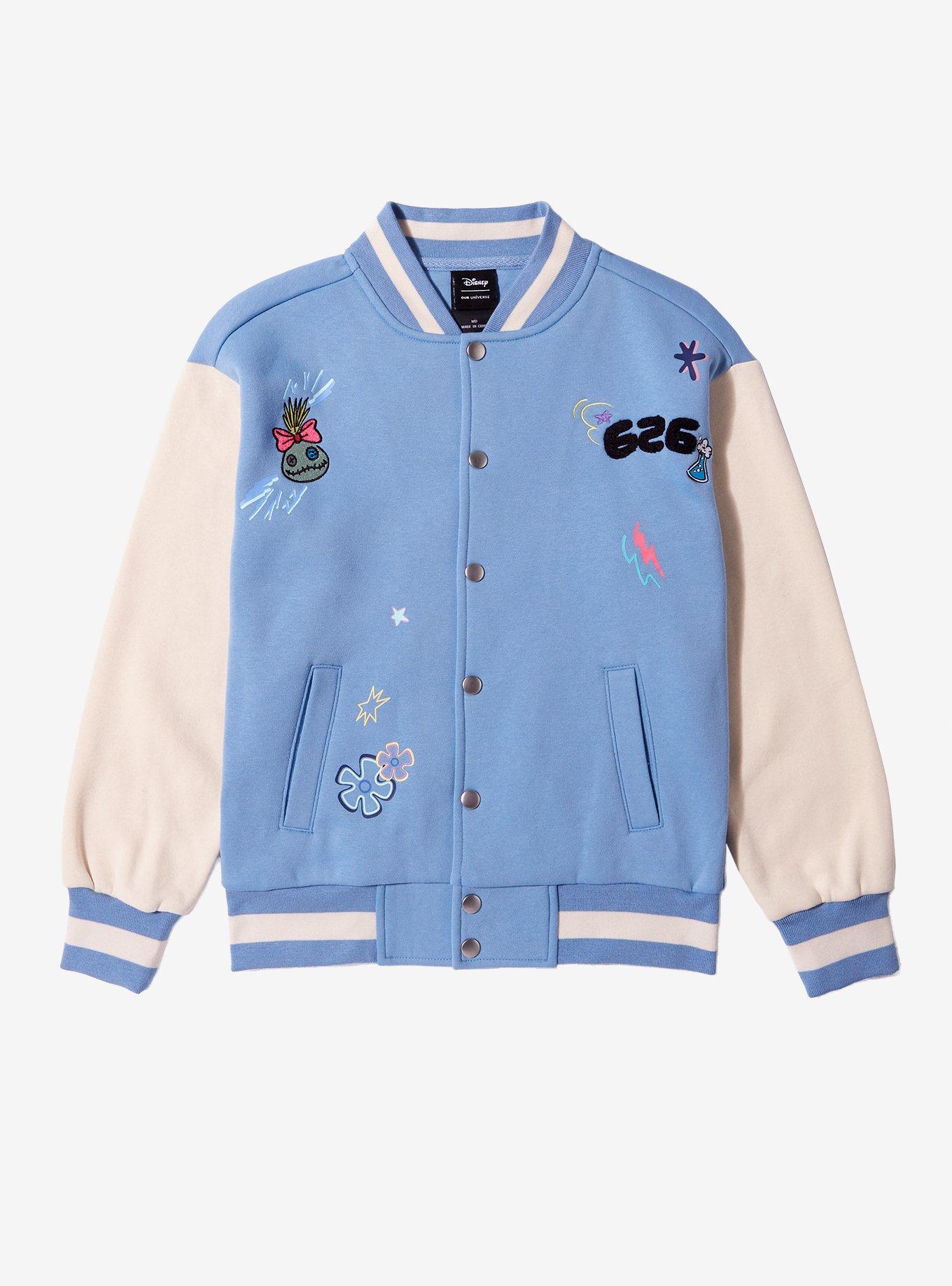 Disney Lilo & Stitch Doodle Icons Youth Varsity Jacket - BoxLunch Exclusive, LIGHT BLUE, hi-res