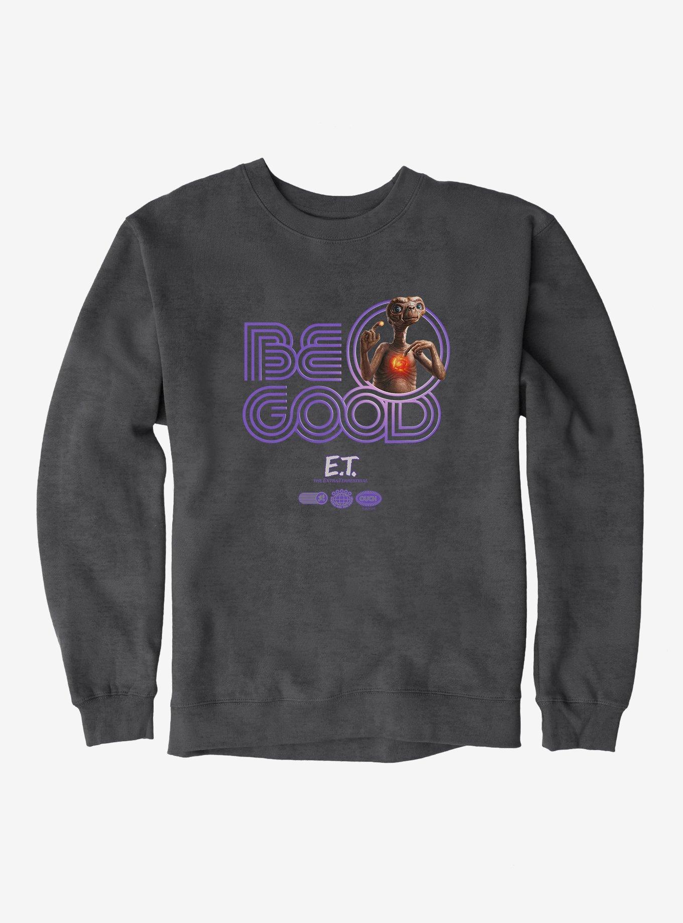 E.T. 40th Anniversary Be Good Striped Font Purple Sweatshirt, DARK HEATHER, hi-res