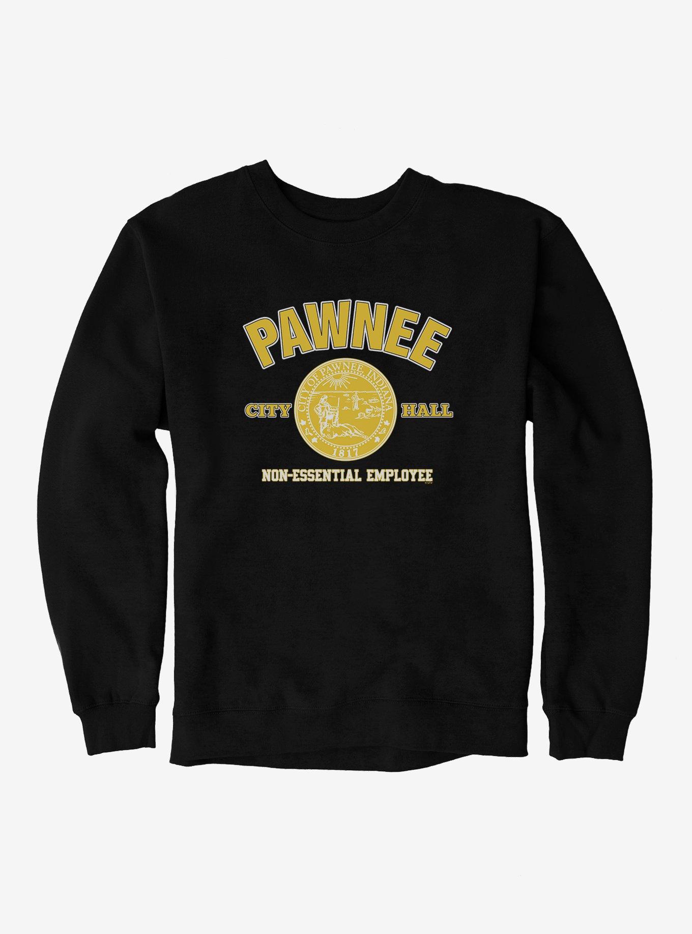 Parks And Recreation Pawnee Non-Essential Employee Sweatshirt, BLACK, hi-res
