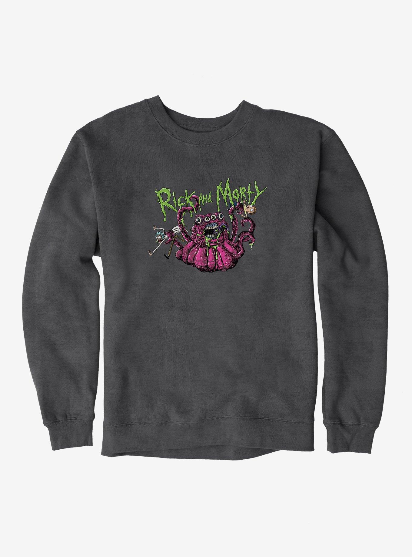 Rick And Morty Four Eyed Monster Sweatshirt, DARK HEATHER, hi-res