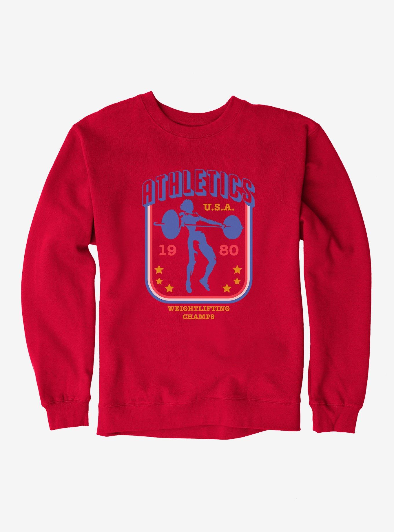 Olympic Weightlifting Champs 1980 USA Sweatshirt, RED, hi-res