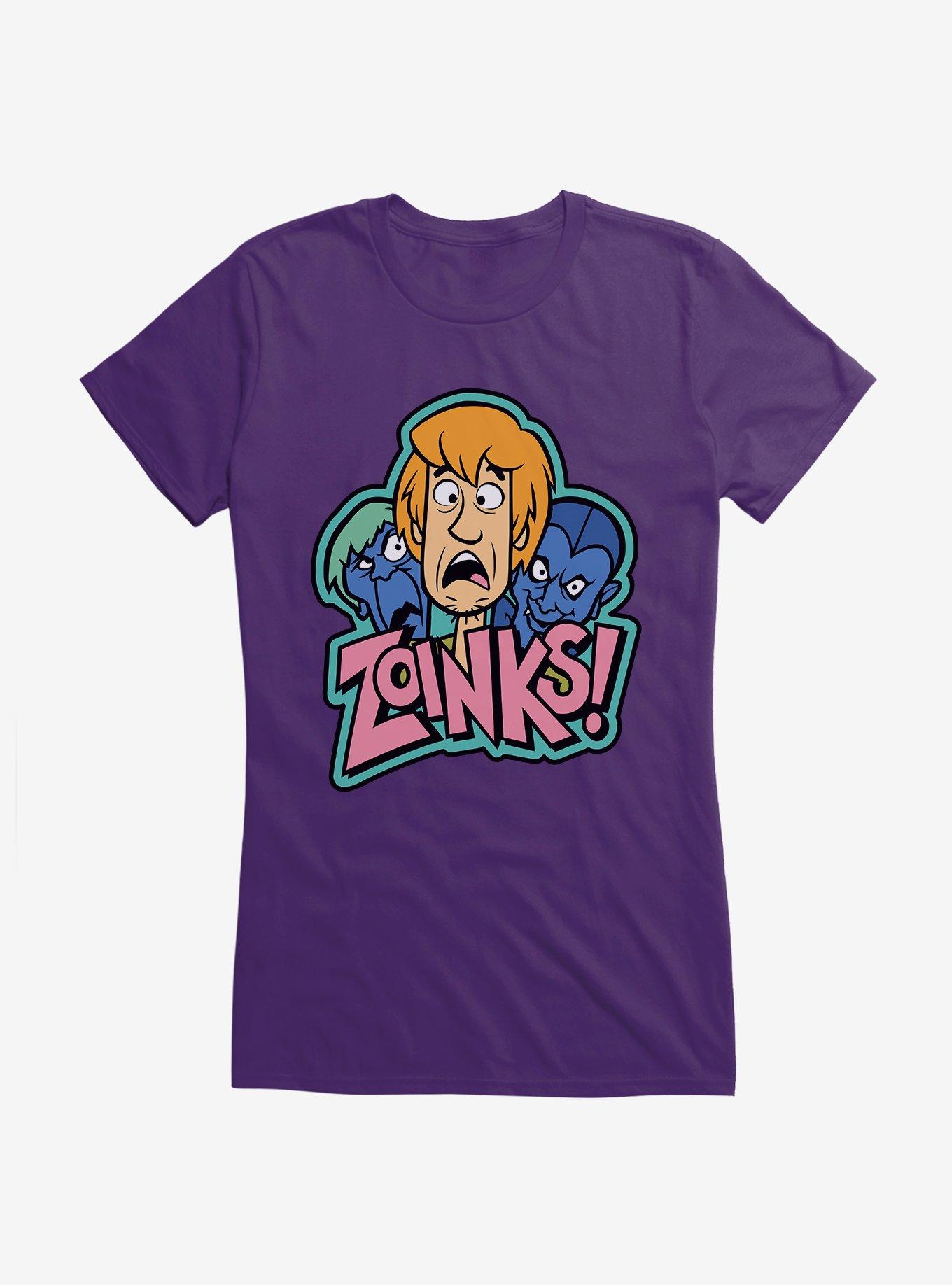 Scooby-Doo Zoinks Monsters Behind Shaggy Girls T-Shirt, PURPLE, hi-res