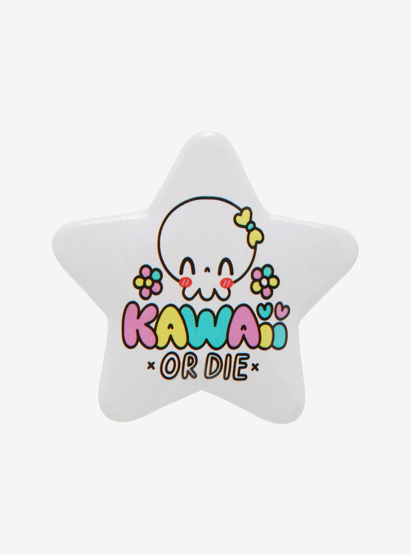 Kawaii Or Die Skull Star-Shaped Button, , hi-res