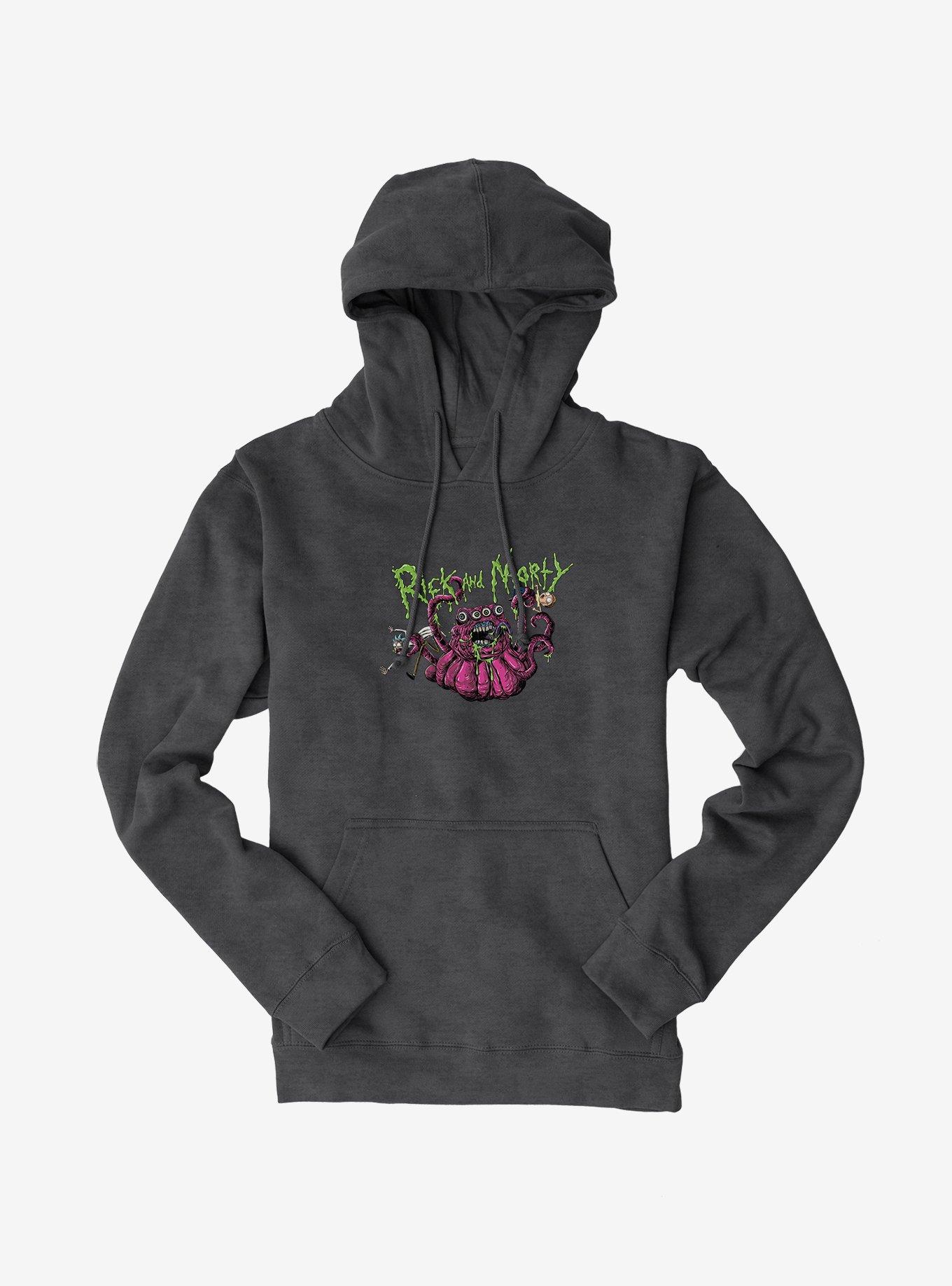 Rick And Morty Four Eyed Monster Hoodie, DARK HEATHER, hi-res