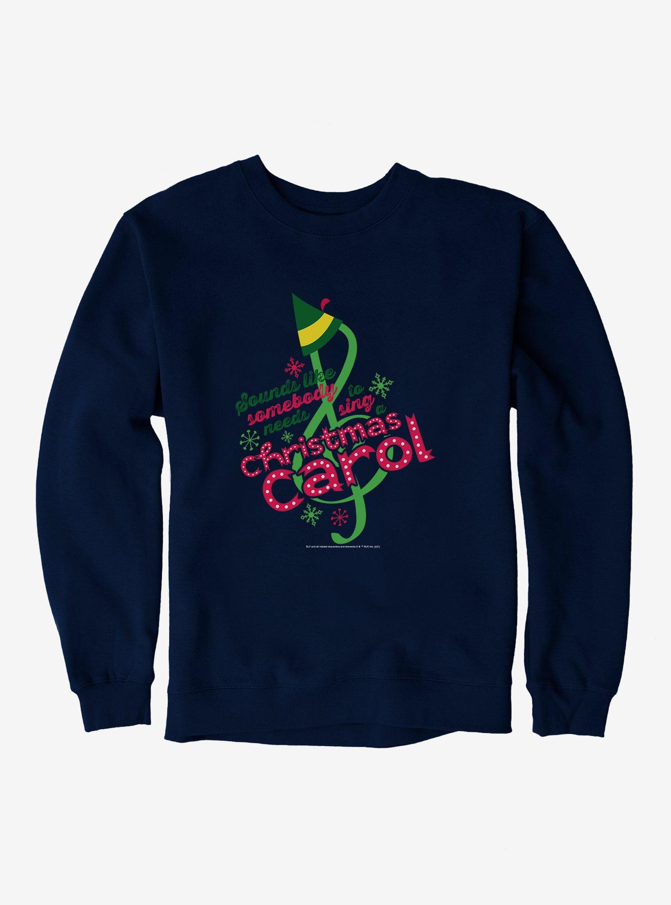 Elf Somebody Needs To Sing A Christmas Carol Sweatshirt, NAVY, hi-res