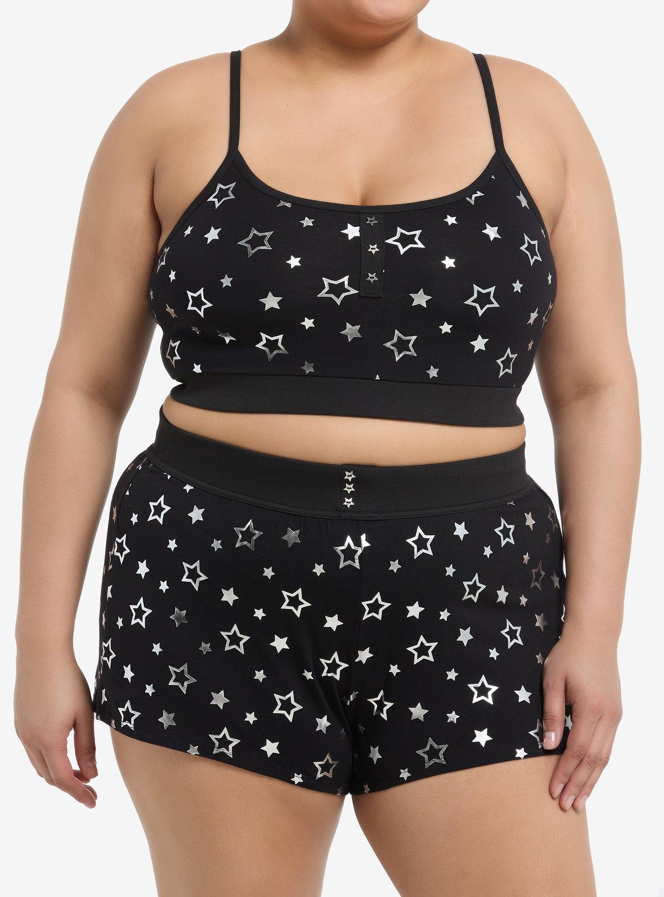 Black & Silver Stars Girls Lounge Set Plus Size, , hi-res