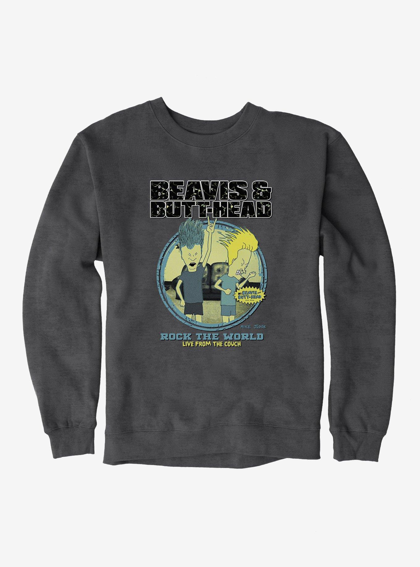 Beavis And Butthead Rock The World Sweatshirt, DARK HEATHER, hi-res