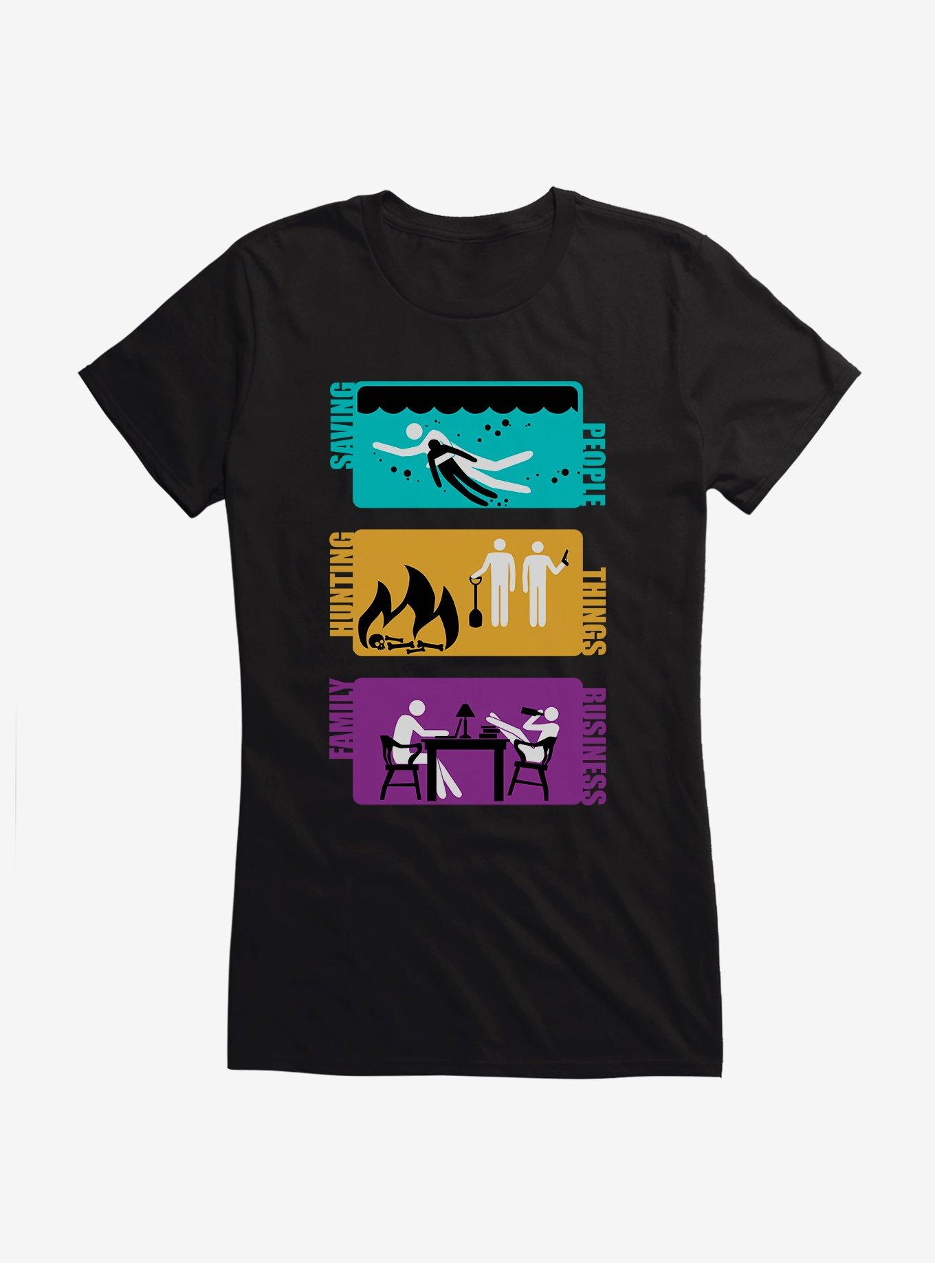 Supernatural Saving, Hunting, Family Business Girls T-Shirt, BLACK, hi-res