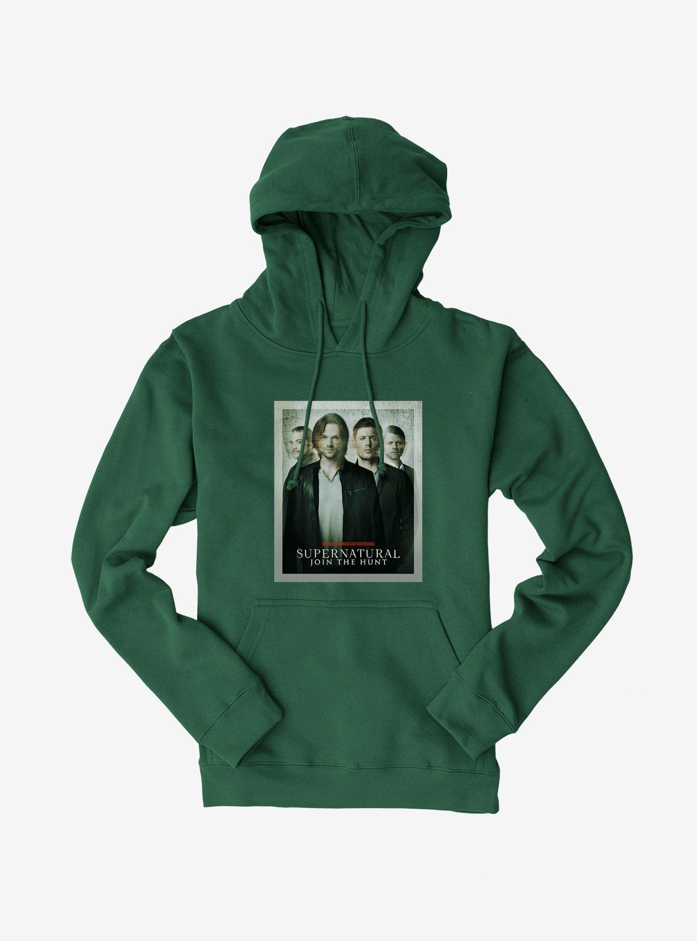 Supernatural Join The Hunt Distressed Poster Hoodie, FOREST GREEN, hi-res