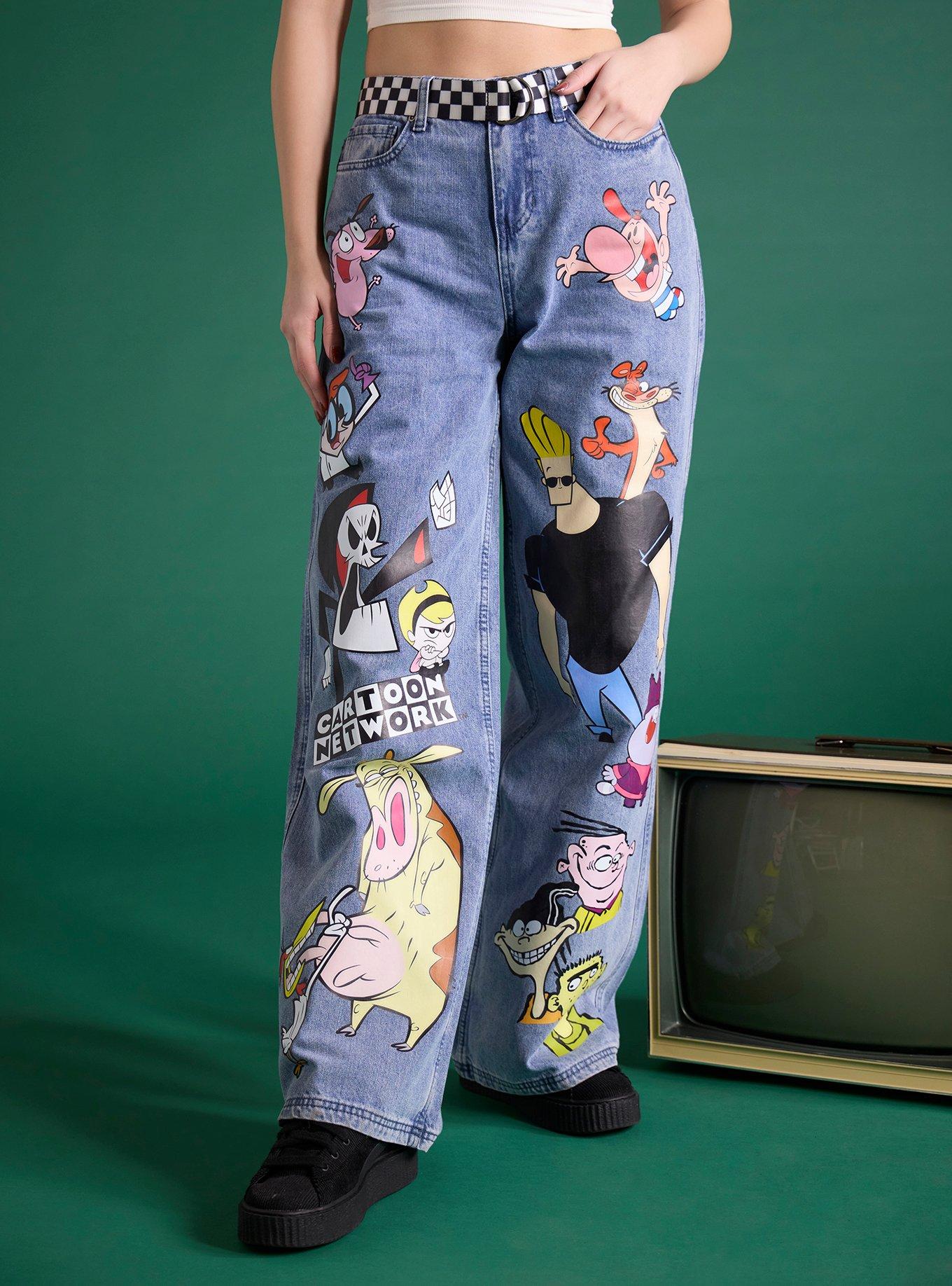 Cartoon Network Character Collage Wide Leg Denim Pants