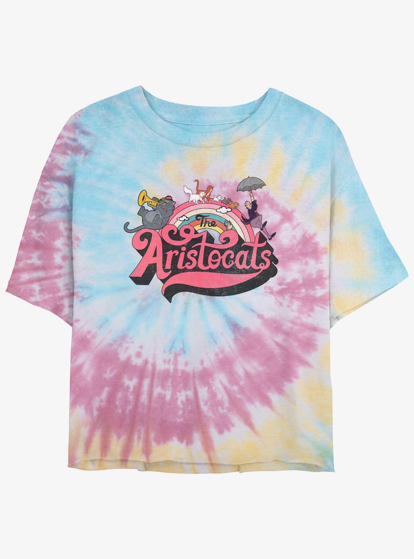 Disney The AristoCats Rainbow Cats Girls Tie-Dye Crop T-Shirt