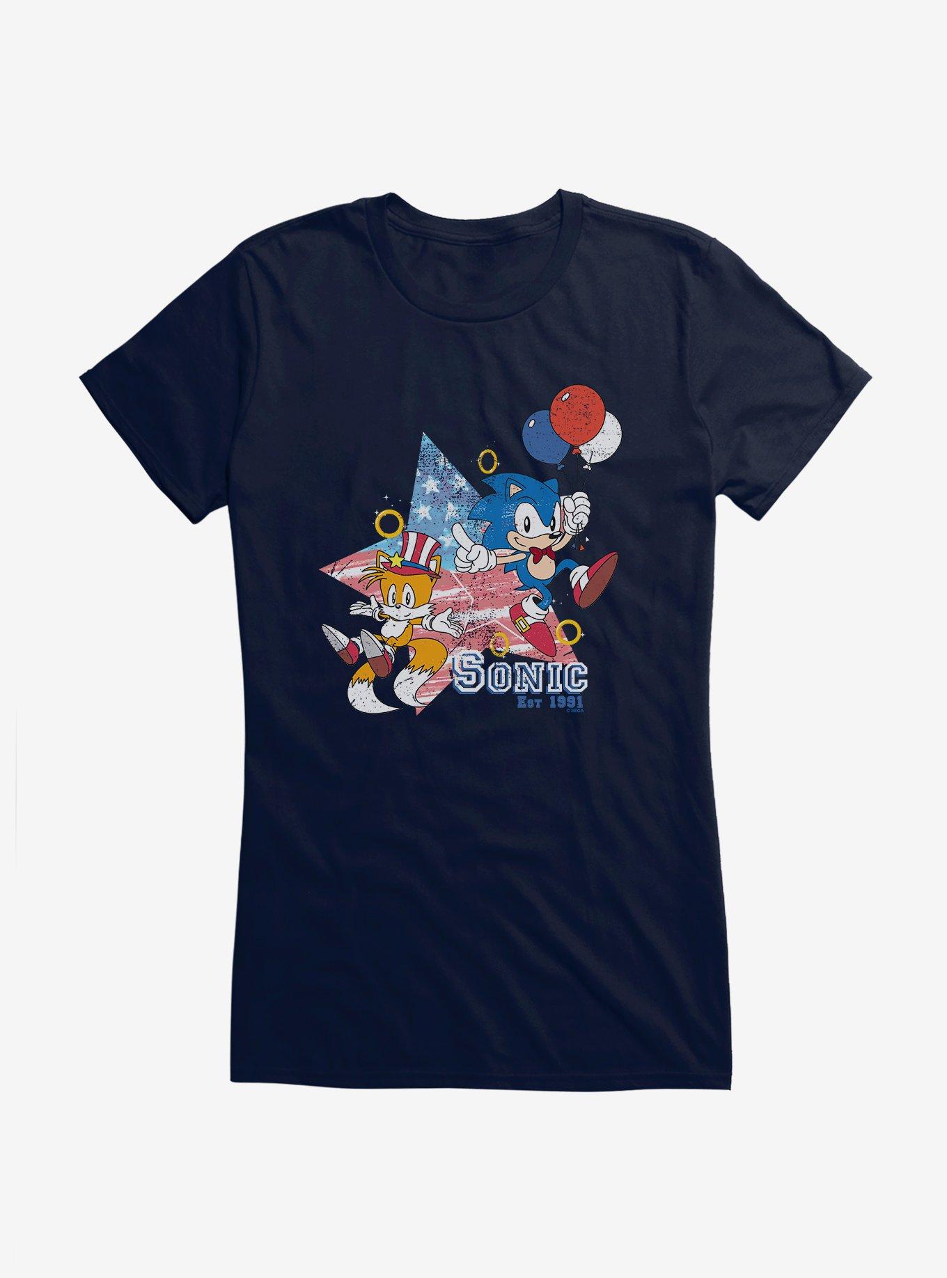 Sonic The Hedgehog Sonic Tails Fourth Of July Girls T-Shirt, NAVY, hi-res