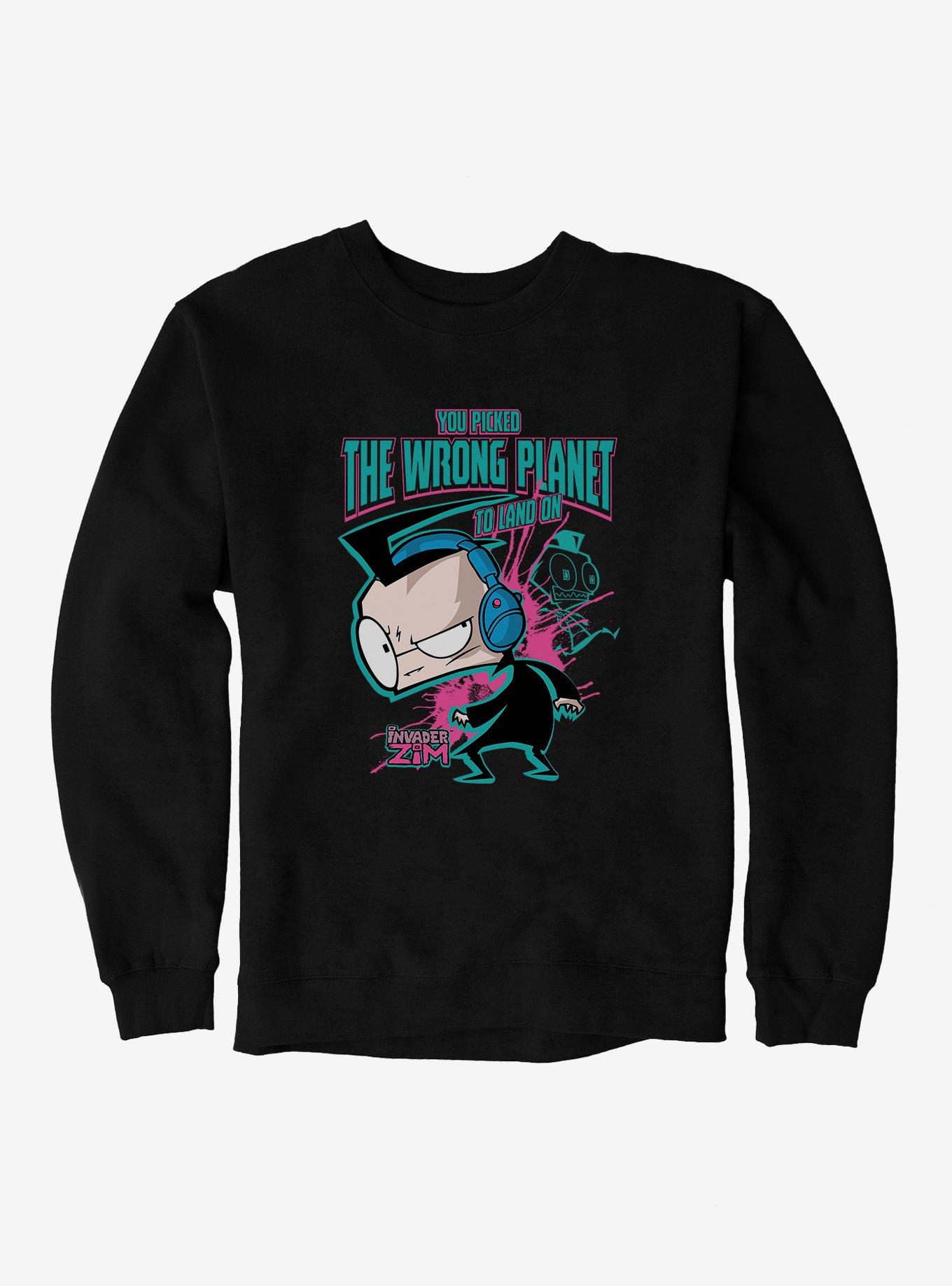 Invader Zim Dib Wrong Planet To Land On Sweatshirt, BLACK, hi-res