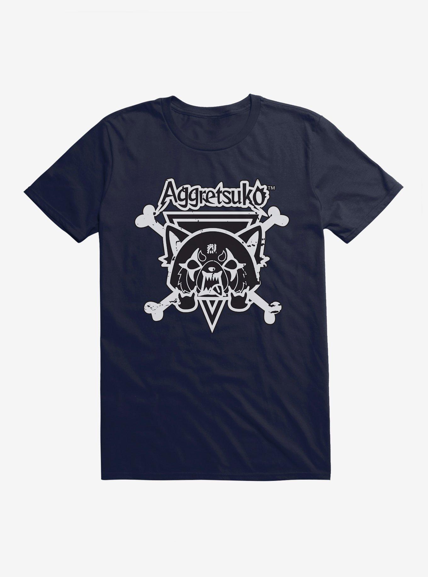 Aggretsuko Metal Crossbones T-Shirt, NAVY, hi-res