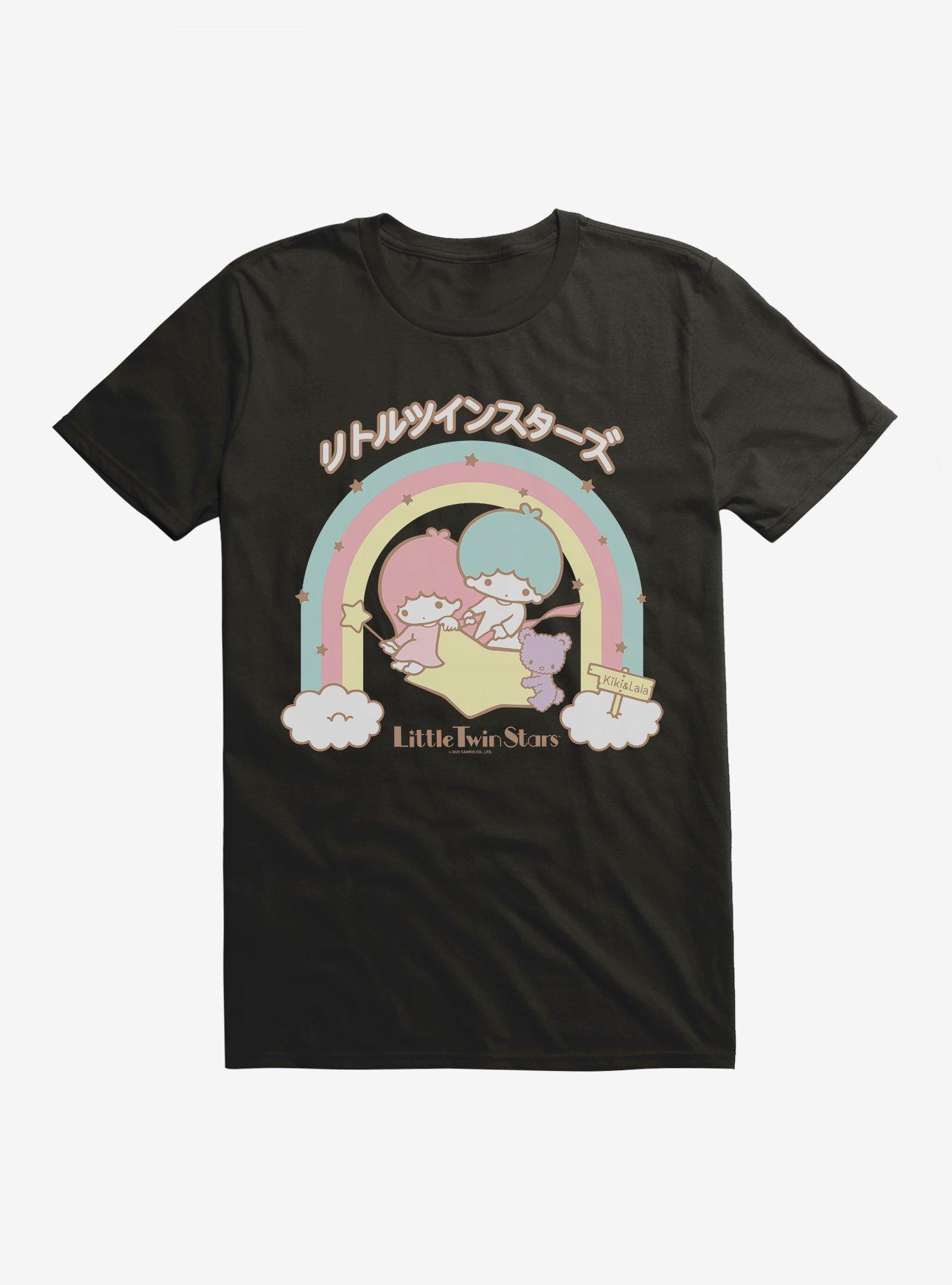 Little Twin Stars Kiki And Lala Rainbow T-Shirt, BLACK, hi-res