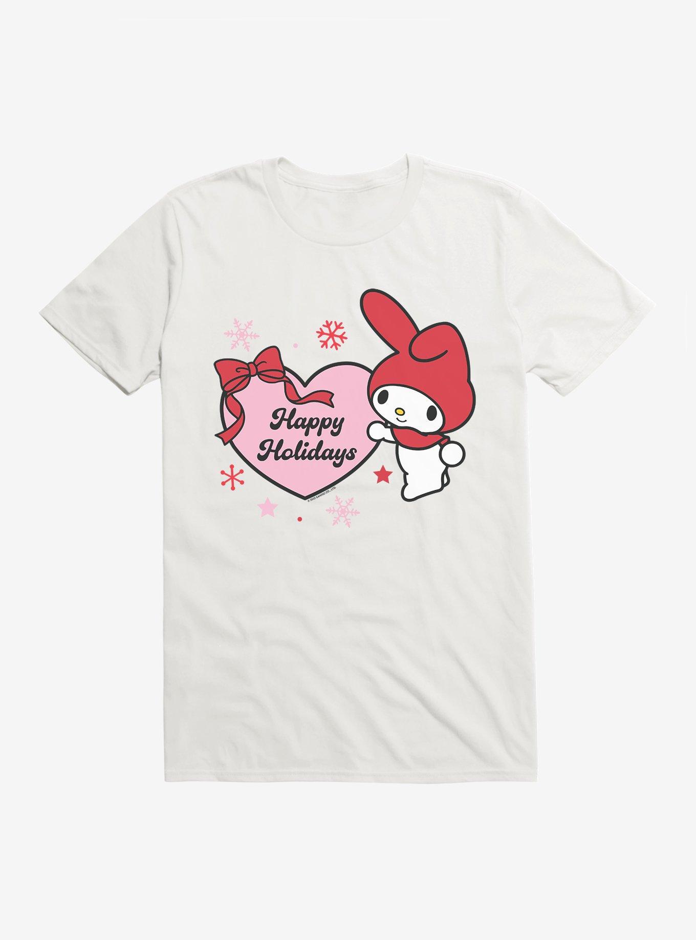 My Melody Happy Holidays Heart T-Shirt, WHITE, hi-res