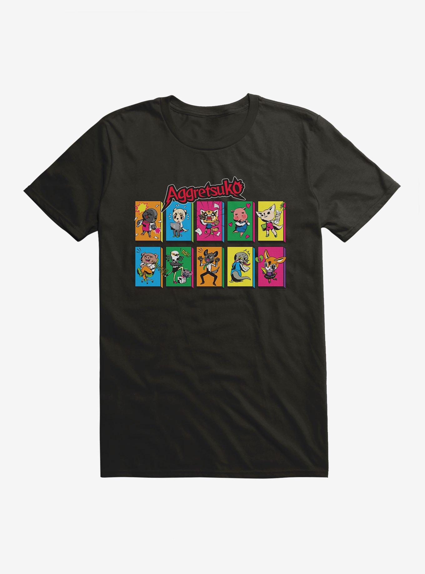 Aggretsuko Character Panels T-Shirt, BLACK, hi-res