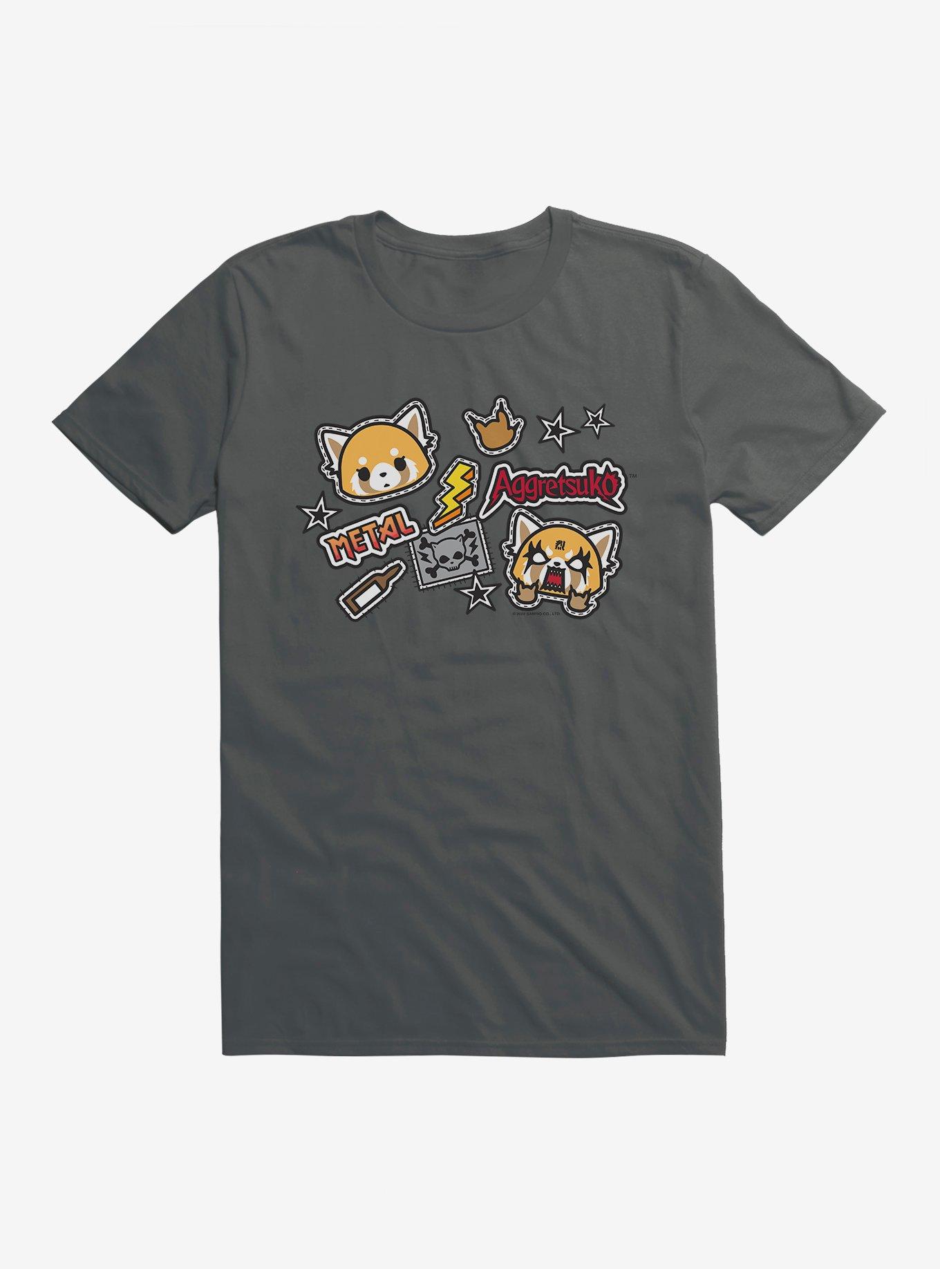 Aggretsuko Metal Gig Stickers T-Shirt, DARK HEATHER, hi-res