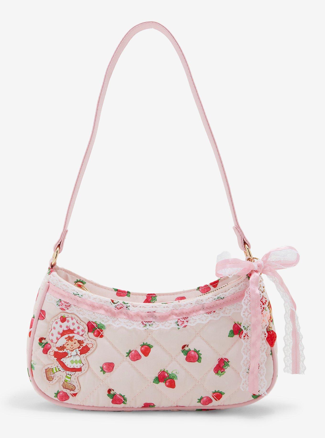 Strawberry Shortcake Quilted Fabric Ribbon Charm Shoulder Bag 