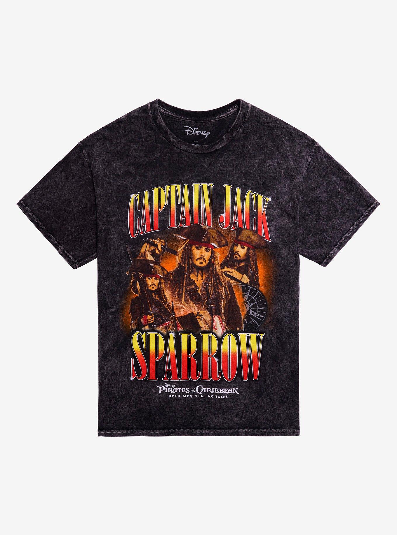 Disney Pirates Of The Caribbean: Dead Men Tell No Tales Jack Sparrow Collage Dark Wash T-Shirt, , hi-res