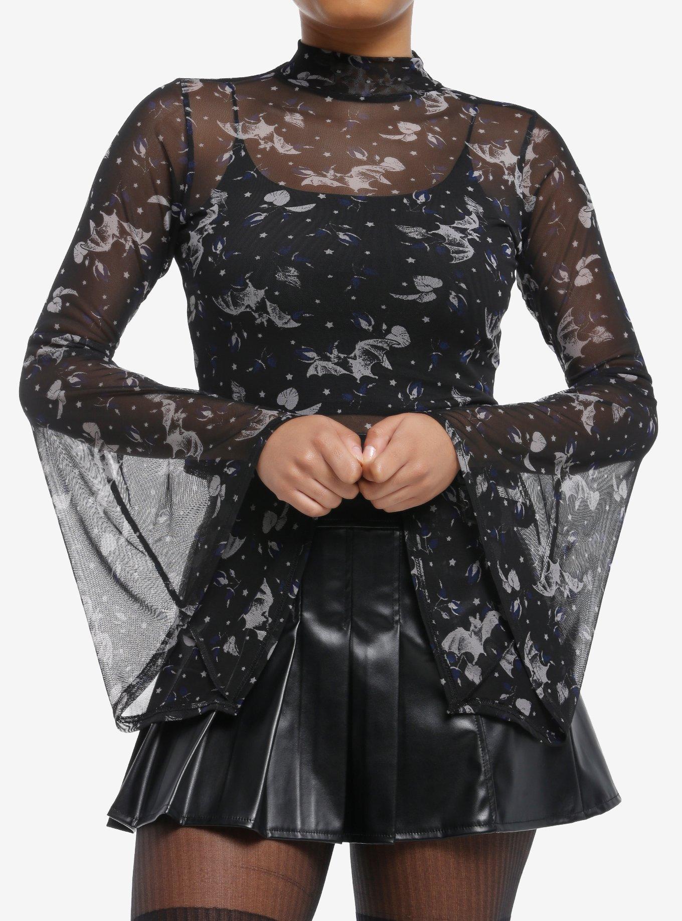 Witchy Moth Mesh Girls Bell Sleeve Top