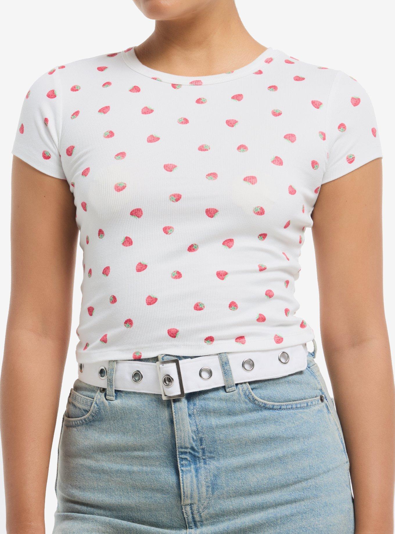Sweet Society Strawberry Print Girls Baby Tee, RED, hi-res