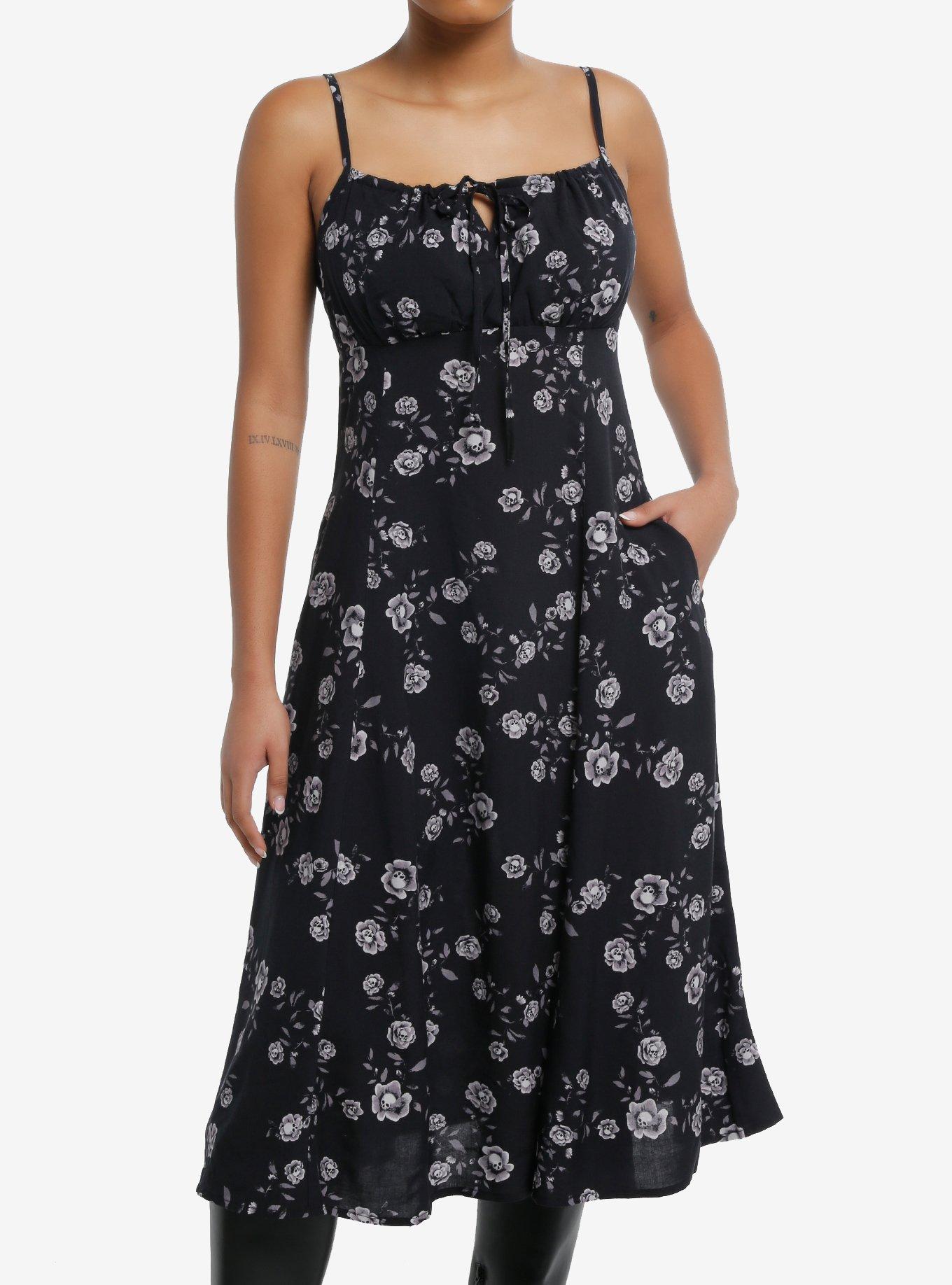 Thorn & Fable Skull Flowers Midi Dress, , hi-res