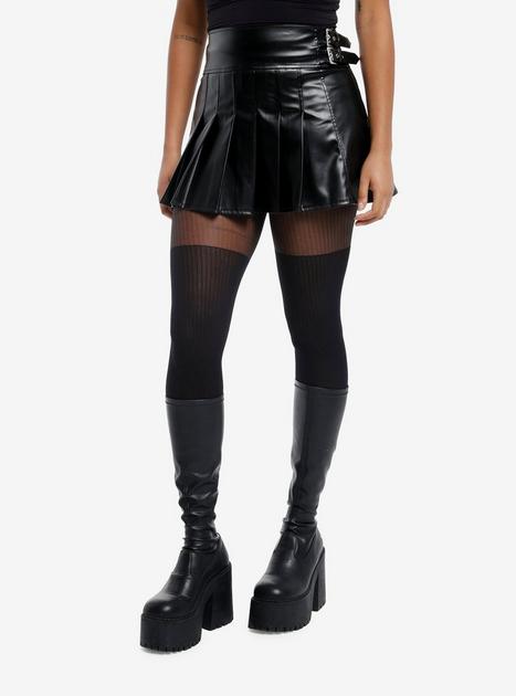 ◆GLOWNY◆ GIRLFRIEND PLEATED MINI SKIRT LEATHER BLACK GY24 DxhmoneyHX Women's Faux Leather Black Mini Skirt Classic