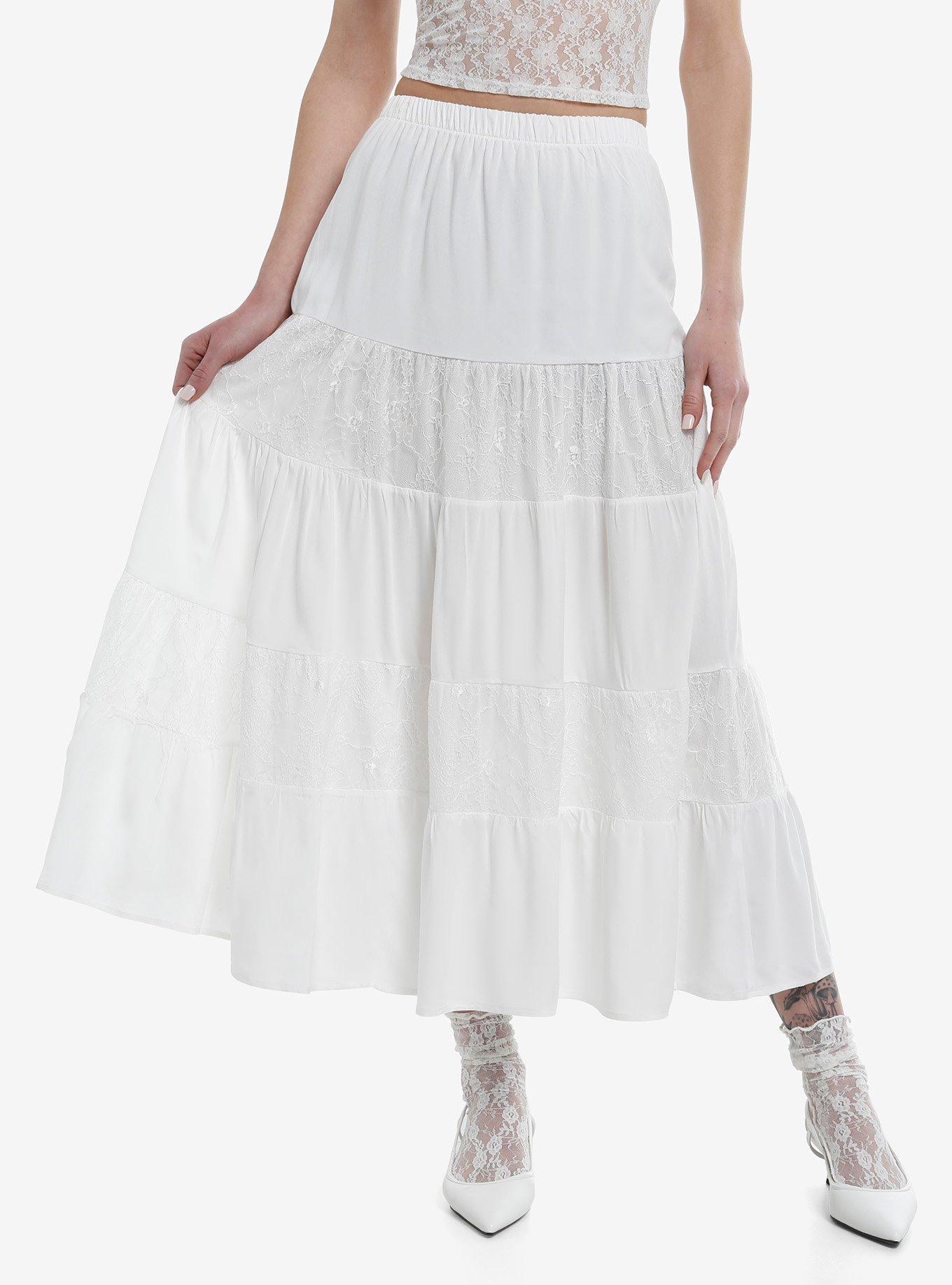 Sweet Society White Lace Tiered Maxi Skirt, , hi-res