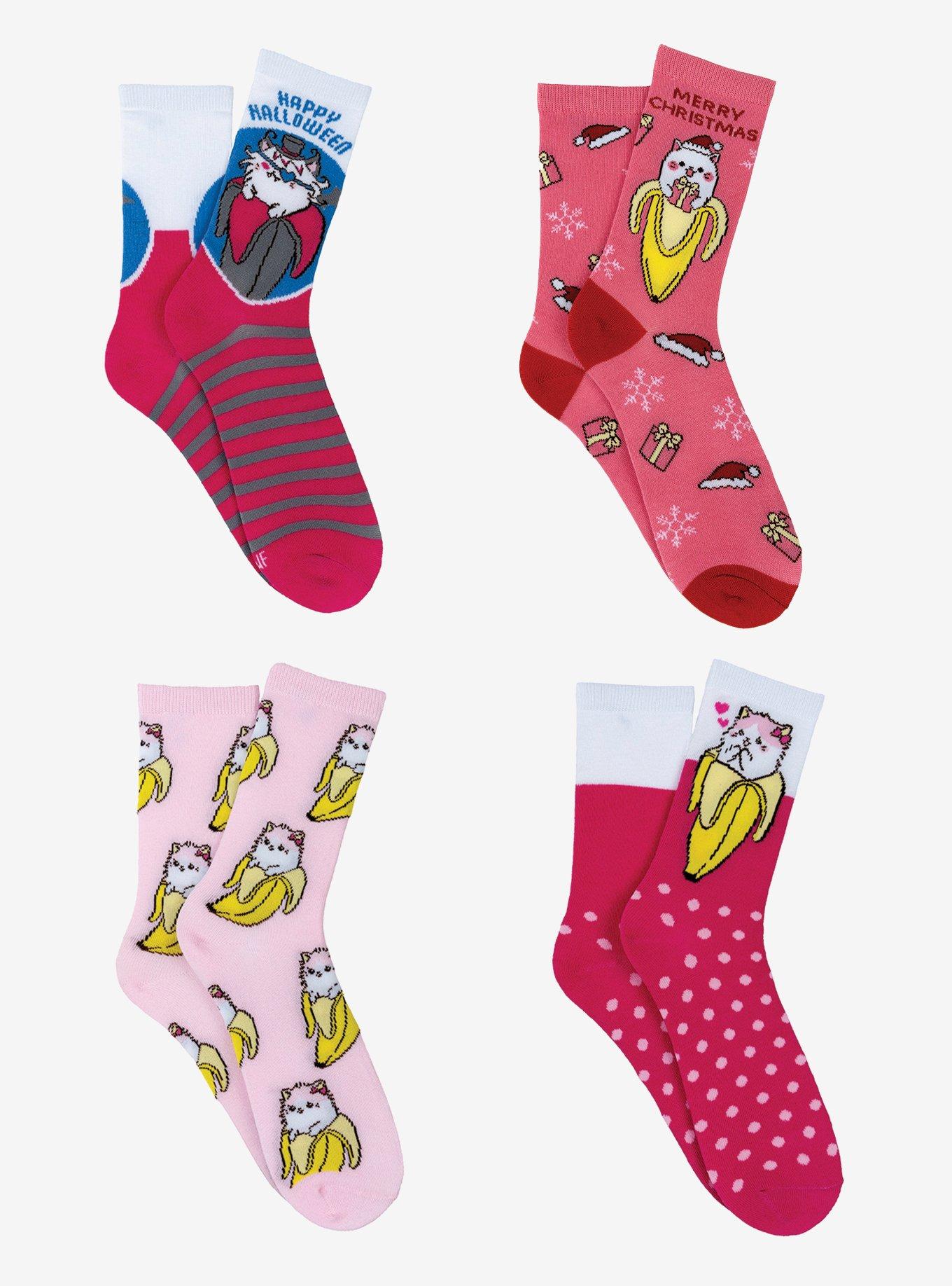 Bananya and Friends 4 Pair Crew Sock Bundle, , hi-res