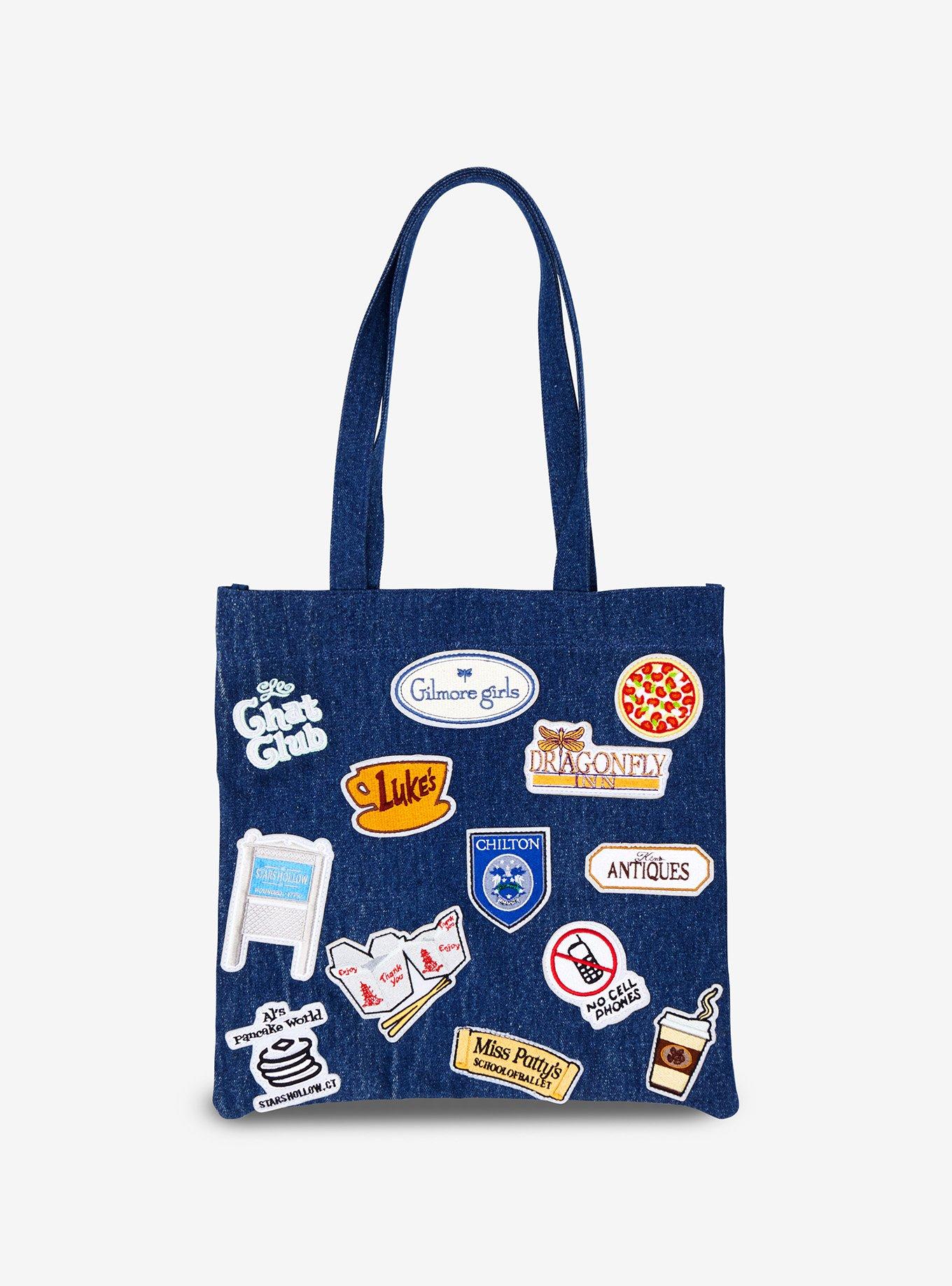 Gilmore Girls Stars Hollow Patches Denim Tote Bag — BoxLunch Exclusive, , hi-res