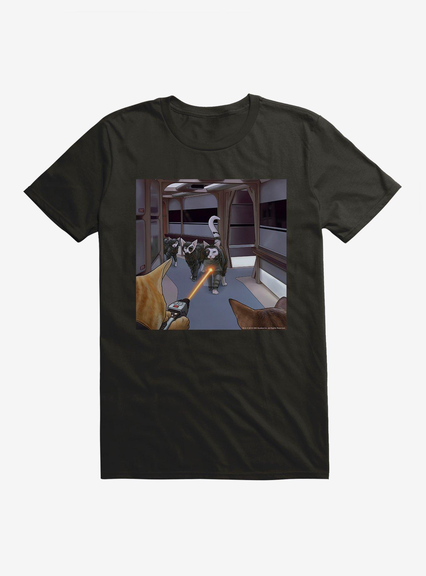 Star Trek TNG Cats Ship Battle T-Shirt, BLACK, hi-res