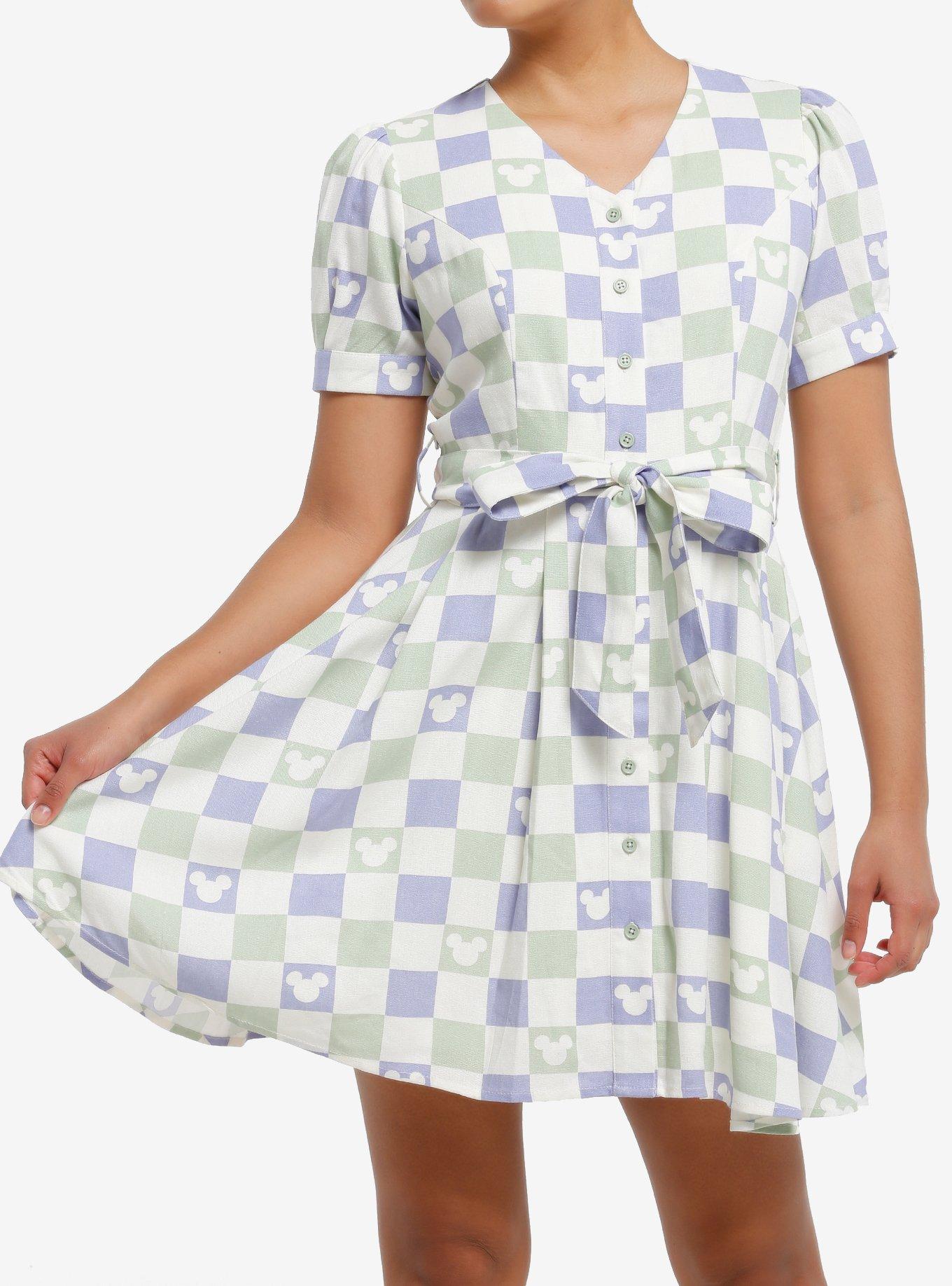 Her Universe Disney Mickey Mouse Pastel Checkered Tie-Front Dress Her Universe Exclusive, , hi-res