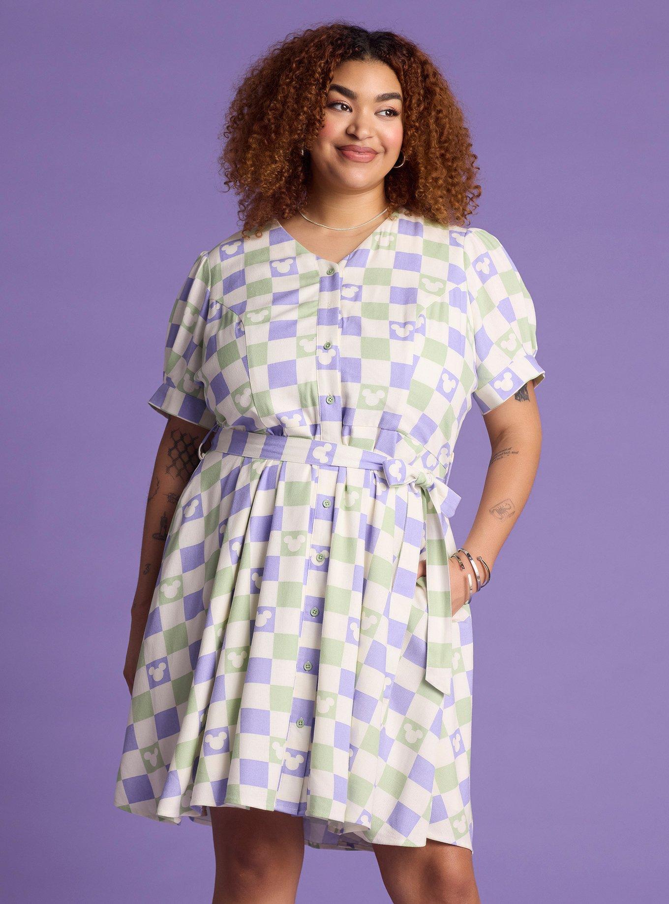 Her Universe Disney Mickey Mouse Pastel Checkered Tie-Front Dress Plus Size Her Universe Exclusive, , hi-res