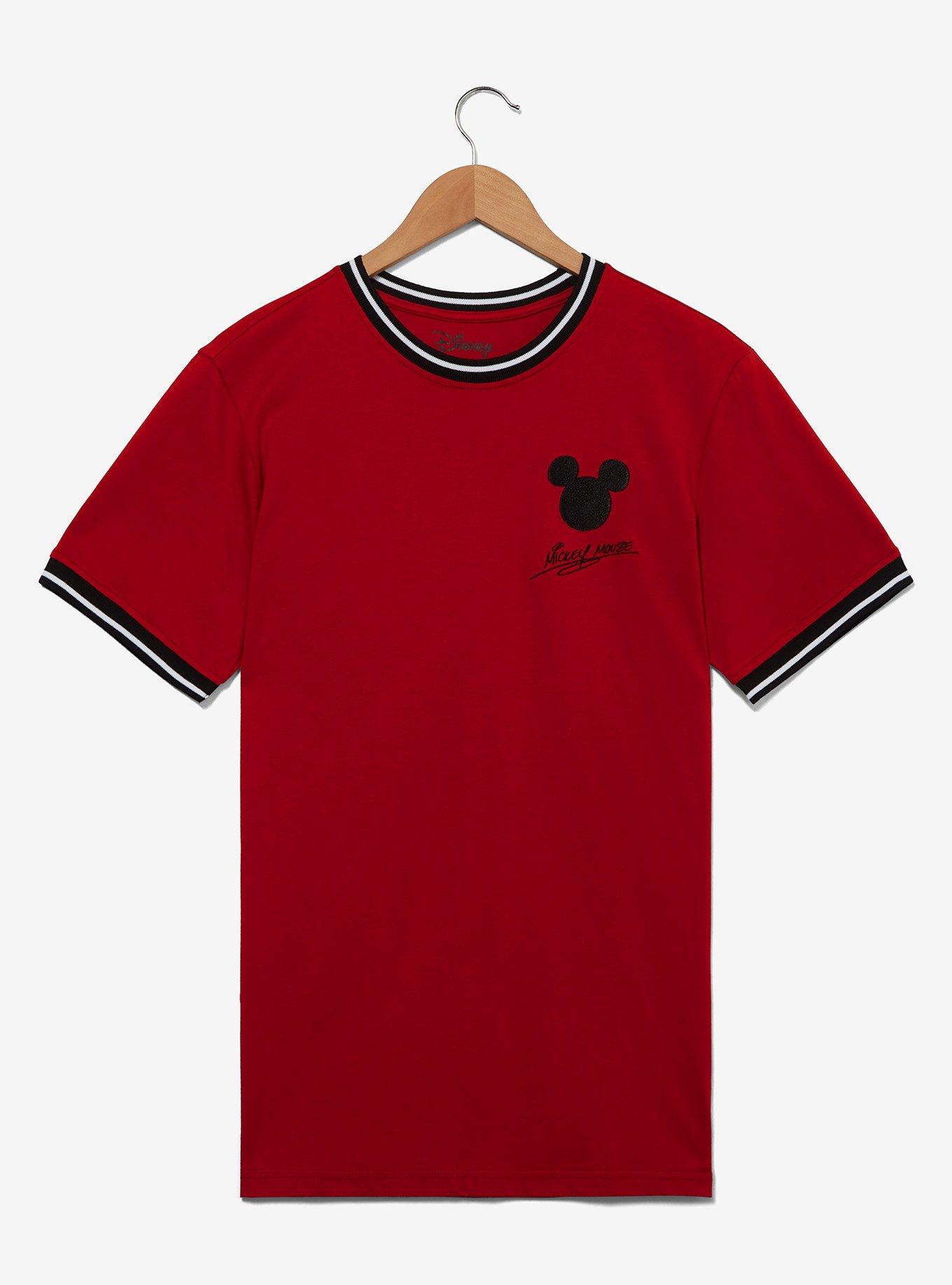 Disney Mickey Mouse Classic Signature Ringer T-Shirt &mdash; BoxLunch Exclusive, DARK RED, hi-res