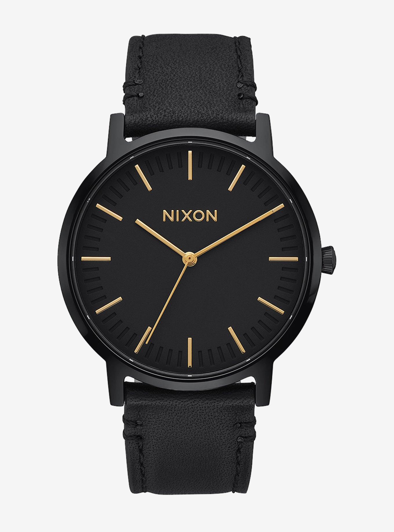 Nixon Porter Leather All Black / Gold Watch, , hi-res