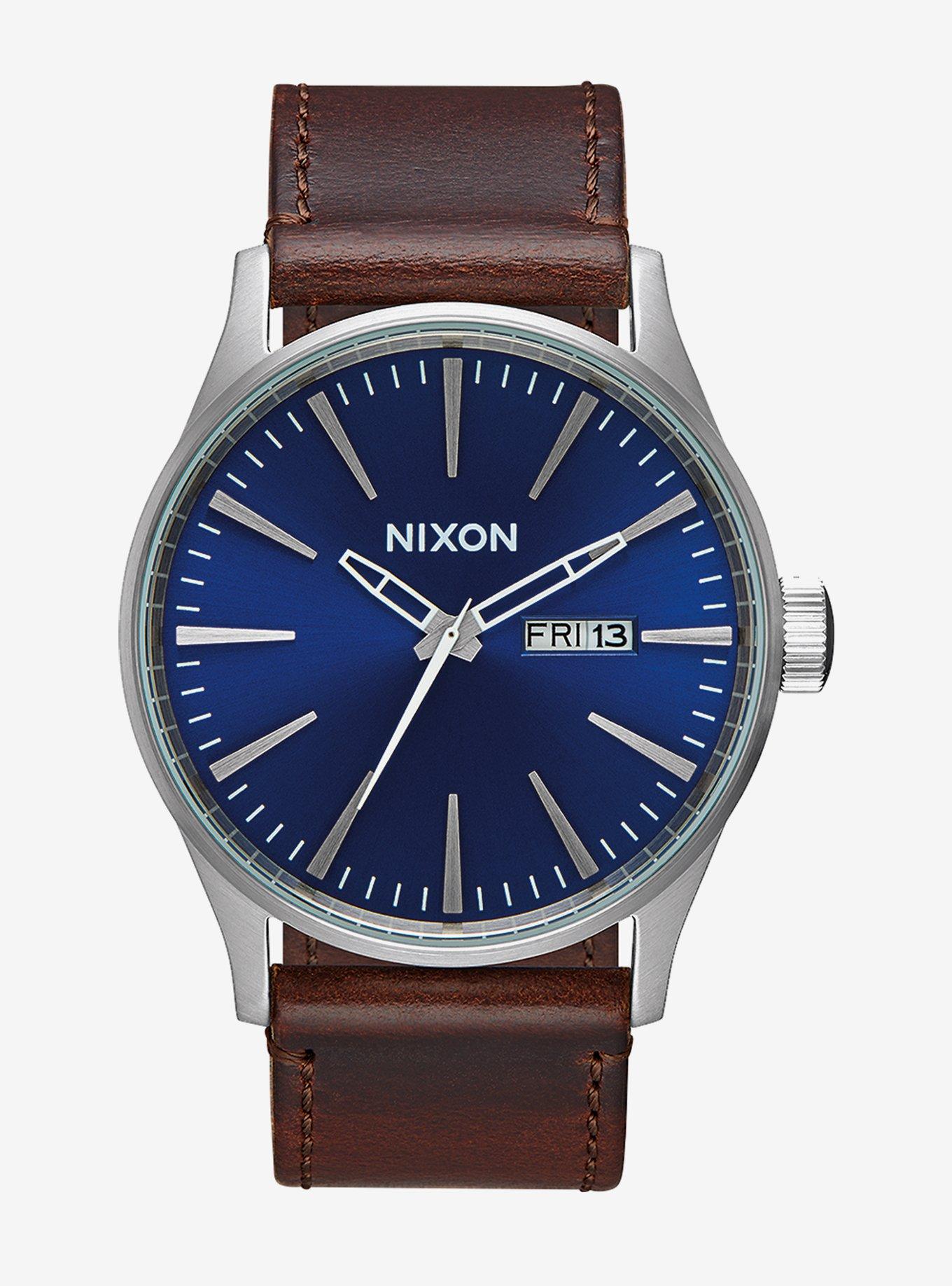 Nixon Sentry Leather Blue / Brown Watch, , hi-res