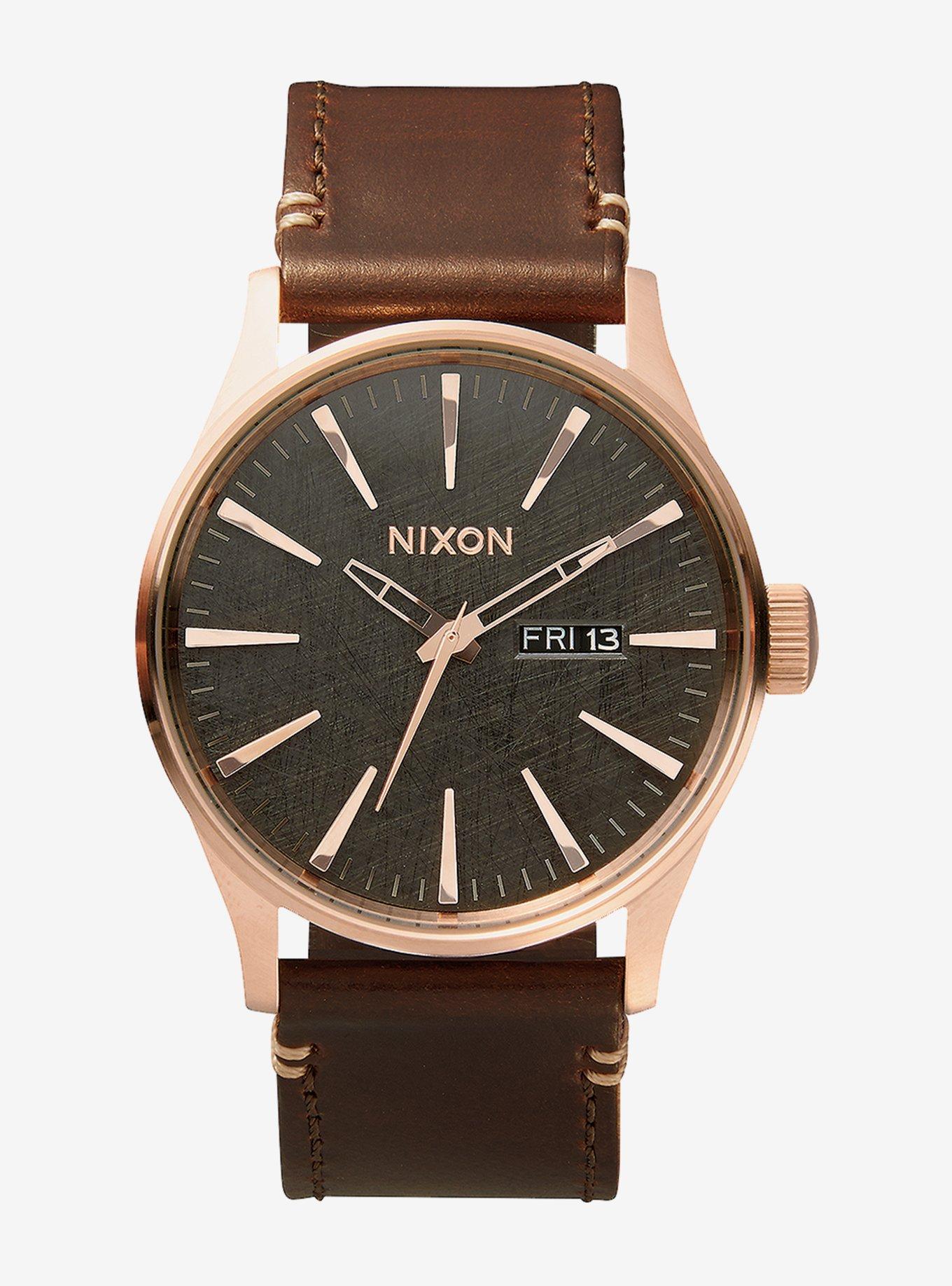 Nixon Sentry Leather Rose Gold/Gunmetal Watch, , hi-res