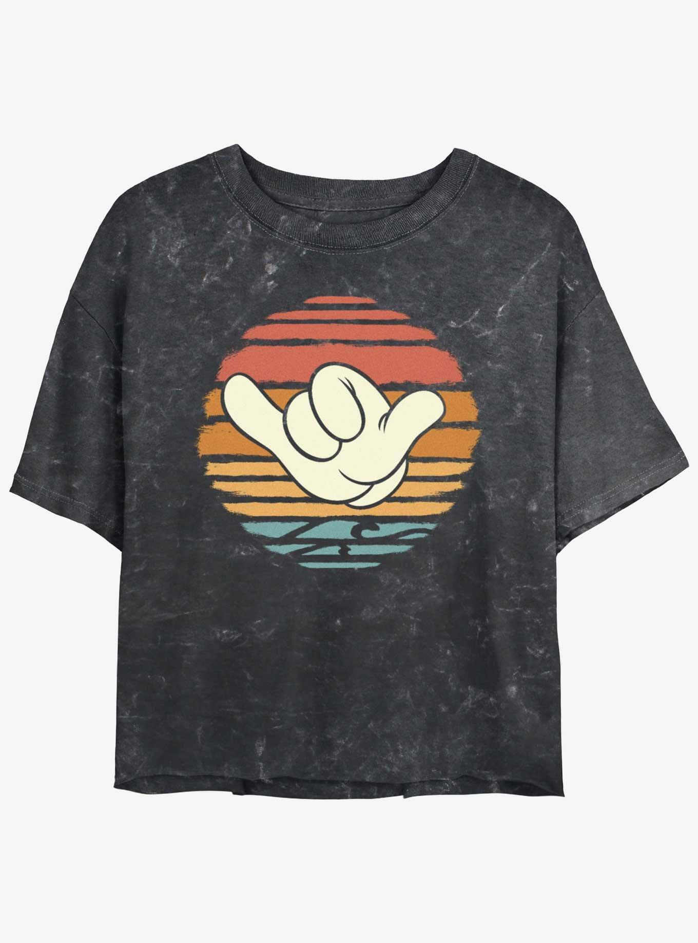 Disney Mickey Mouse Hang Loose Sunset Girls Mineral Wash Crop T-Shirt, , hi-res