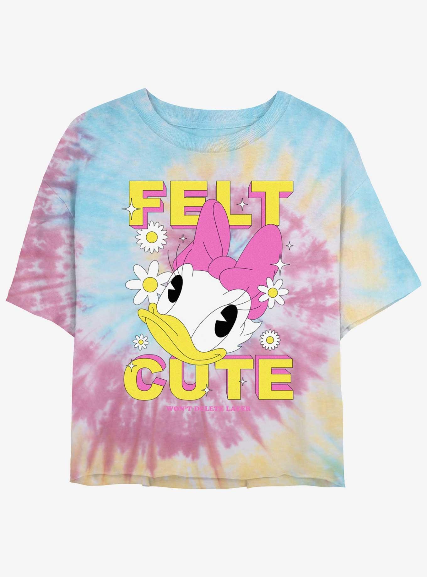 Disney Daisy Duck Felt Cute Girls Tie-Dye Crop T-Shirt