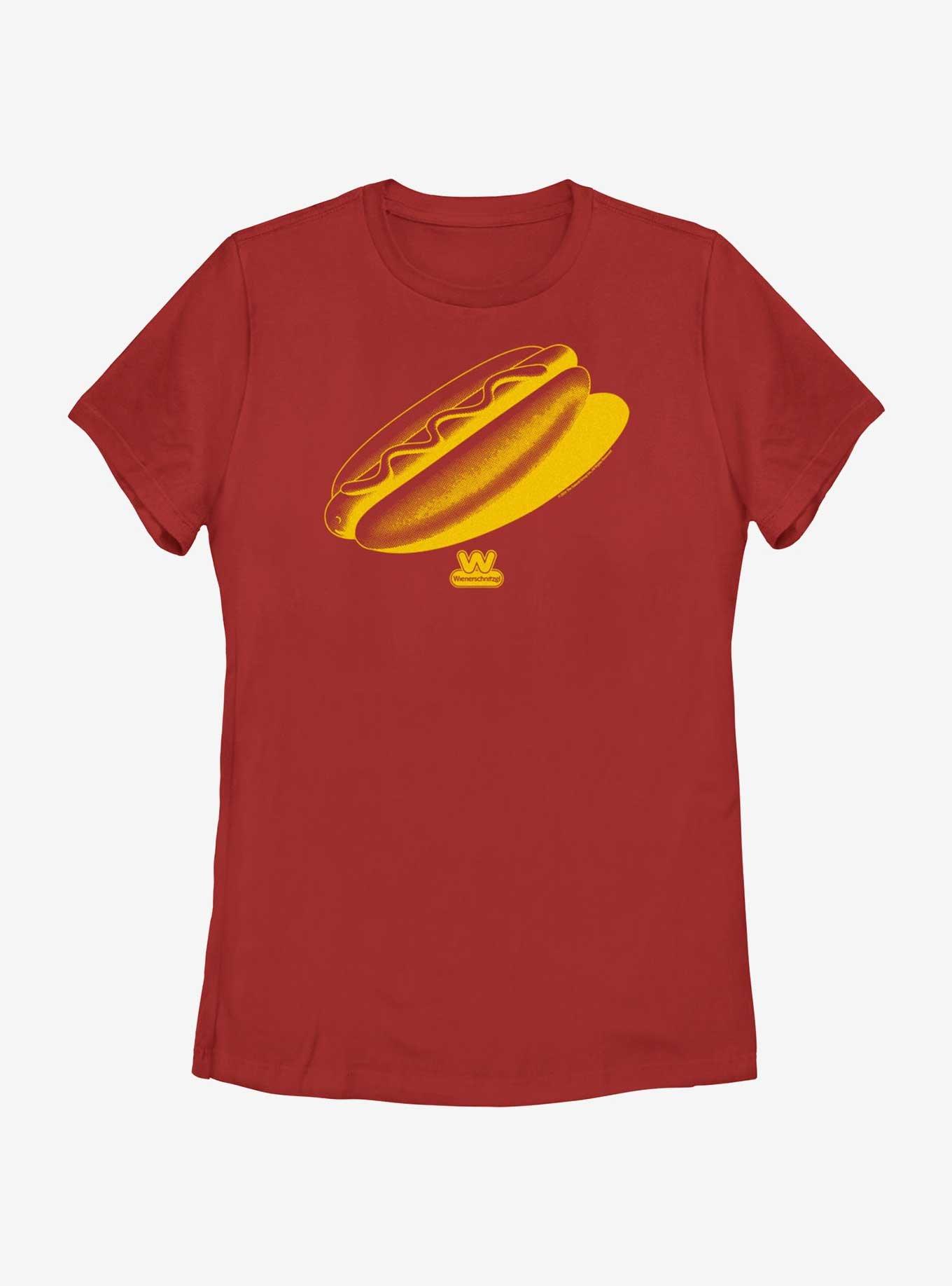 Wienerschnitzel Hotdog Stamp Womens T-Shirt, RED, hi-res