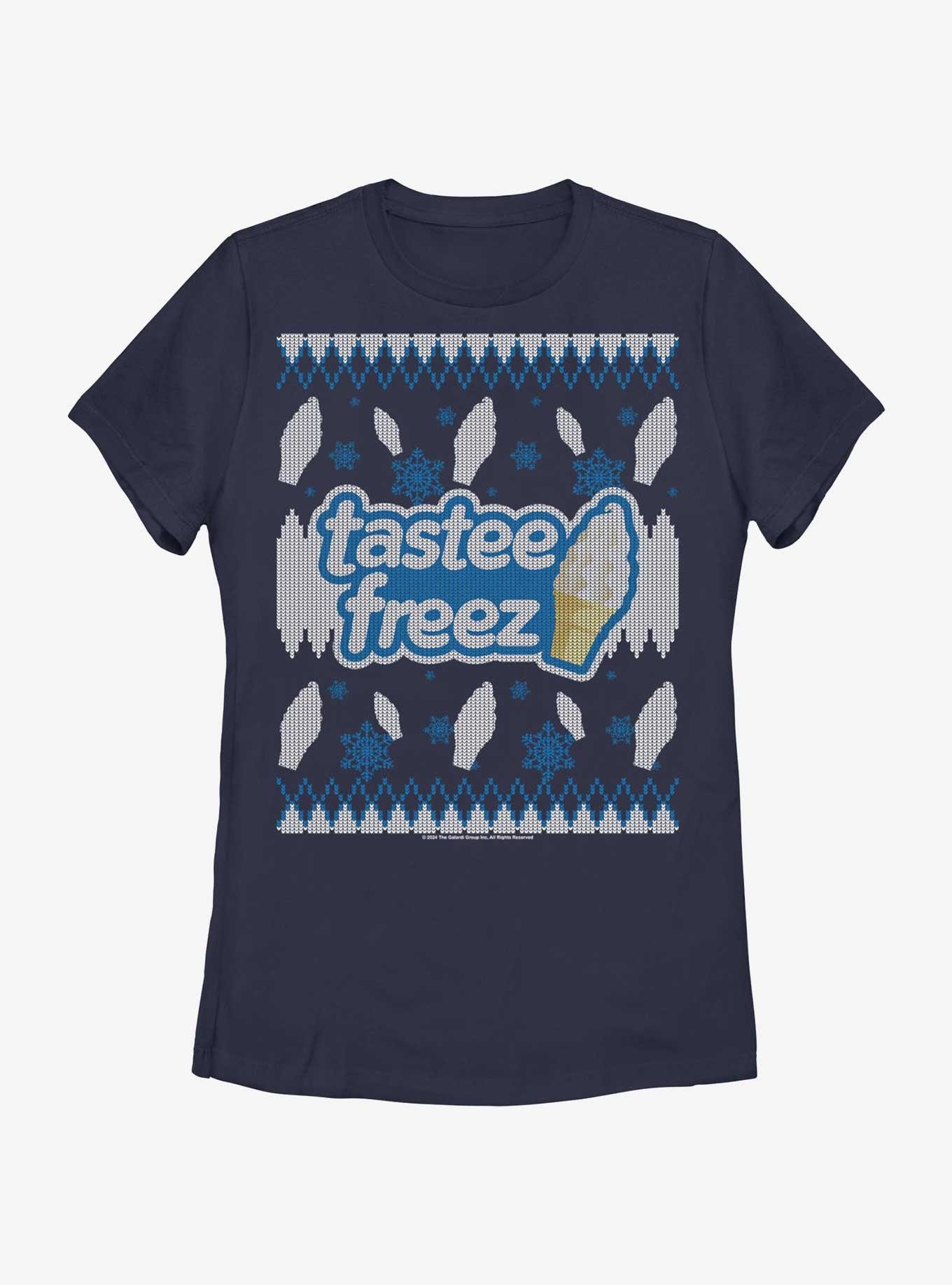 Wienerschnitzel Tastee Freez Ugly Sweater Womens T-Shirt, NAVY, hi-res