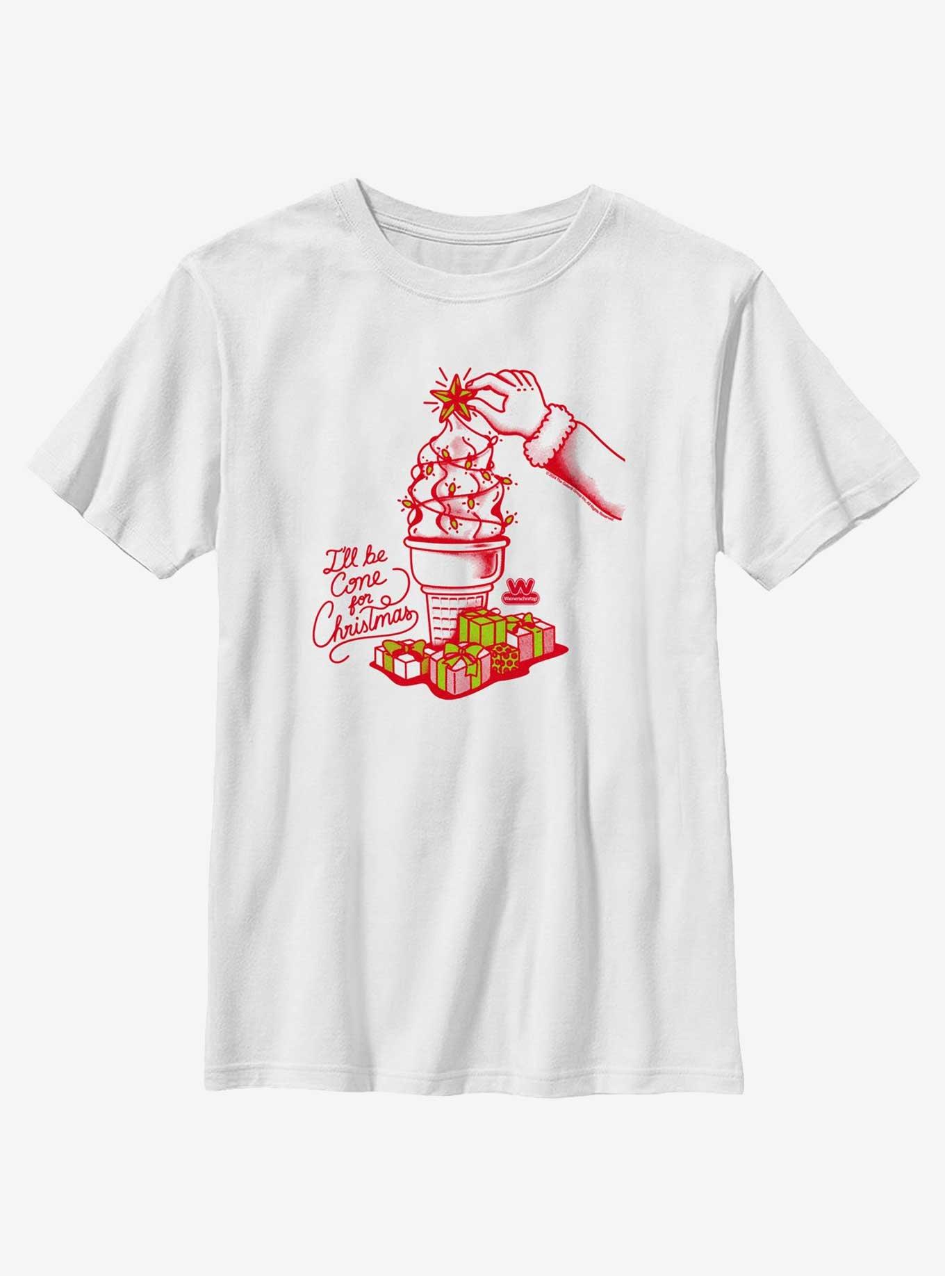 Wienerschnitzel Christmas Cone Youth T-Shirt, WHITE, hi-res