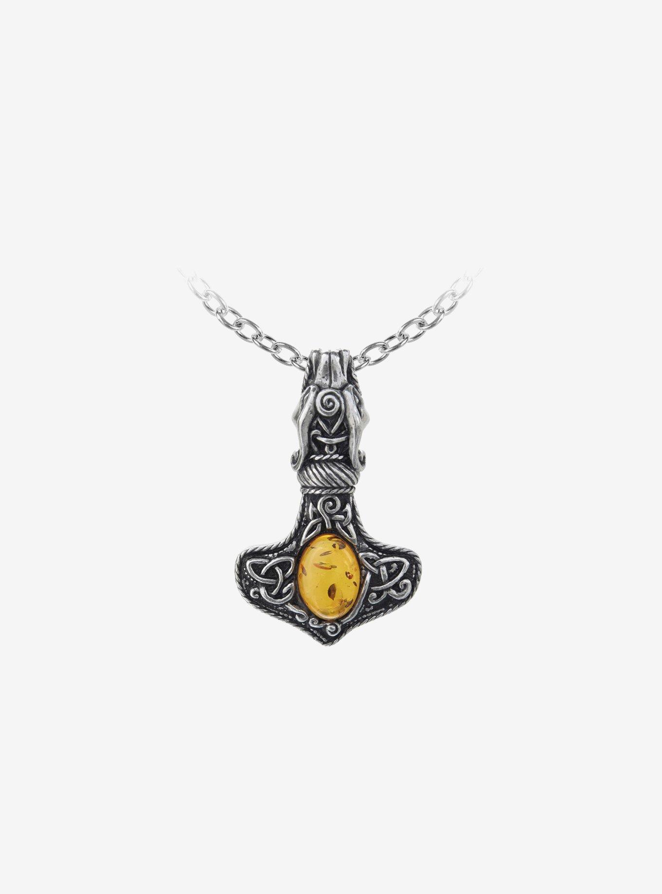 Alchemy of England Amber Dragon Mjolnir Pendant Necklace, , hi-res